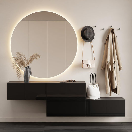 Planetmöbel Garderobe Flur mit Stauraum, Wandgarderobe mit 2 Klappen, Dielenschrank aus Holzwerkstoff Gold Eiche/Anthrazit
