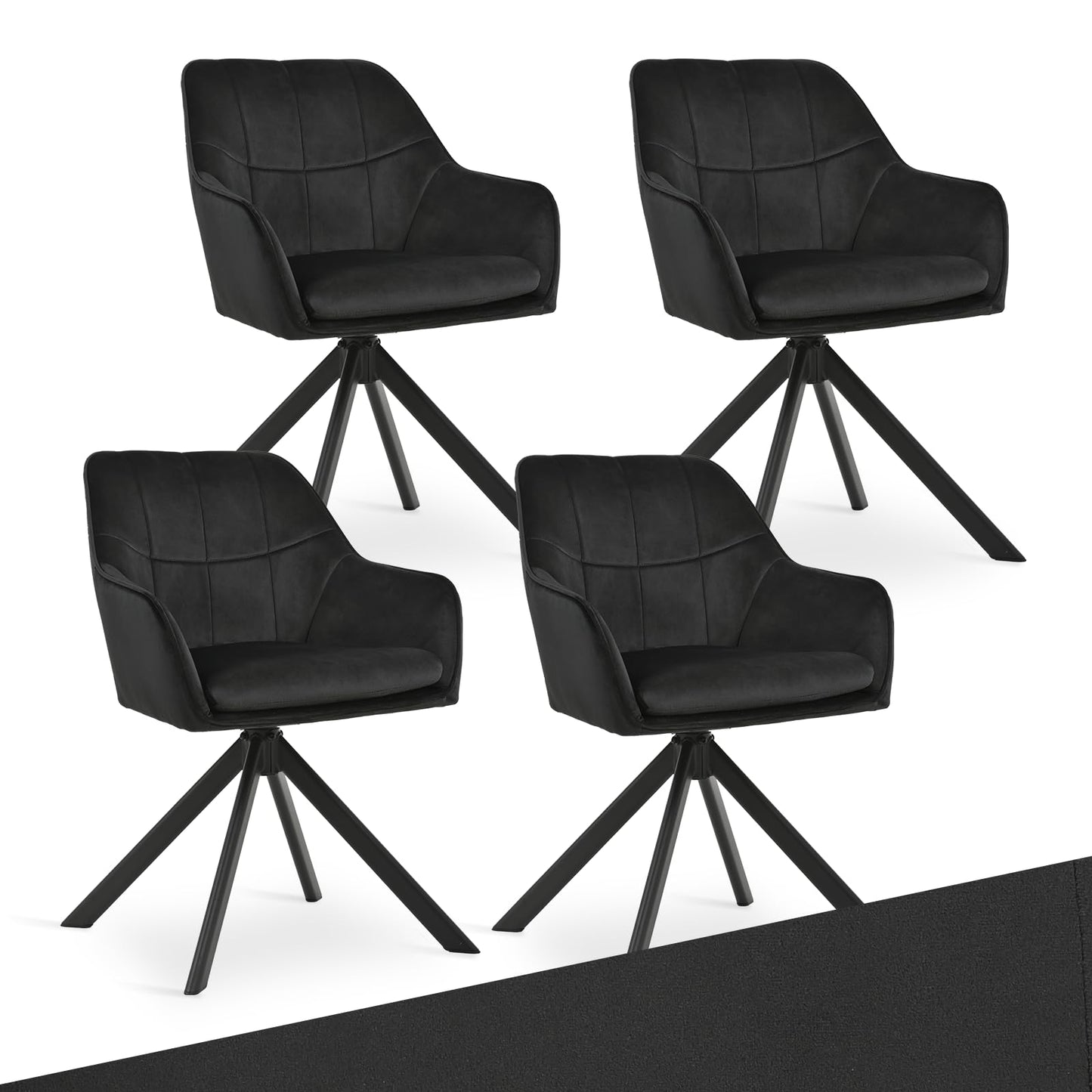 Drehstuhl Esszimmer 4er Set Samt Grün mit Armlehne Polsterstuhl Esszimmerstühle drehbar Küchenstuhl mit Metallbeine für Wohnzimmer Esszimmer