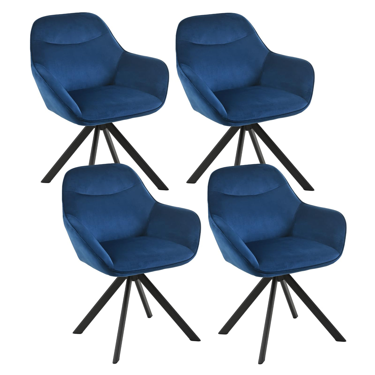 6er Set Esszimmerstühle Drehbar mit Armlehne, 360° Drehstuhl Polsterstuhl Samt Modern Küchenstuhl mit Metallbeine für Esszimmer, Wohnzimmer, Büro, Dunkelgrau