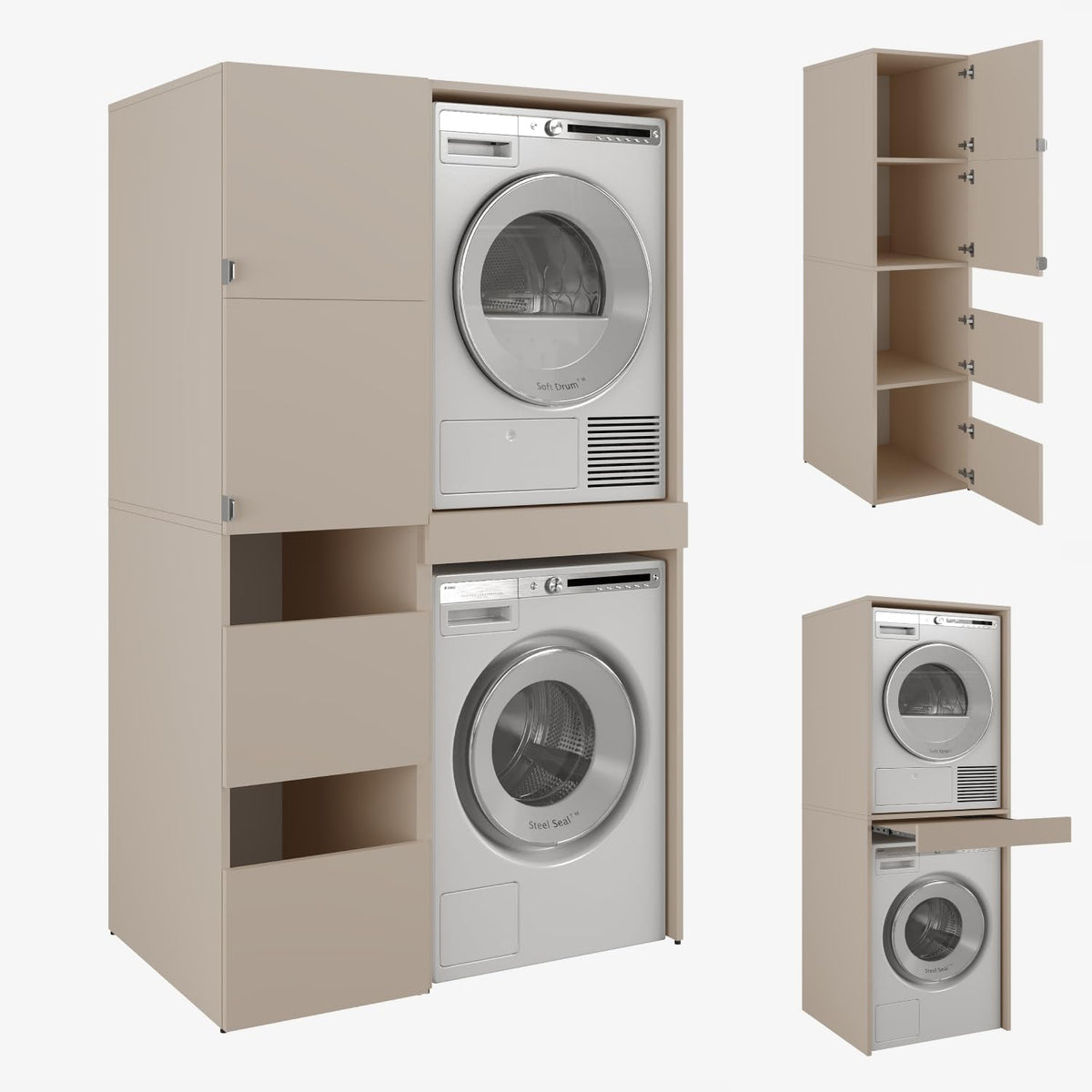 PLATAN ROOM Hochschrank Badschrank Waschmaschine Trockner Schrank Waschmaschinenschrank für Waschmaschine & Wäschetrockner Überbauschrank 187 x 65 x 66 cm Badregal (Weiß, 66 cm breit)
