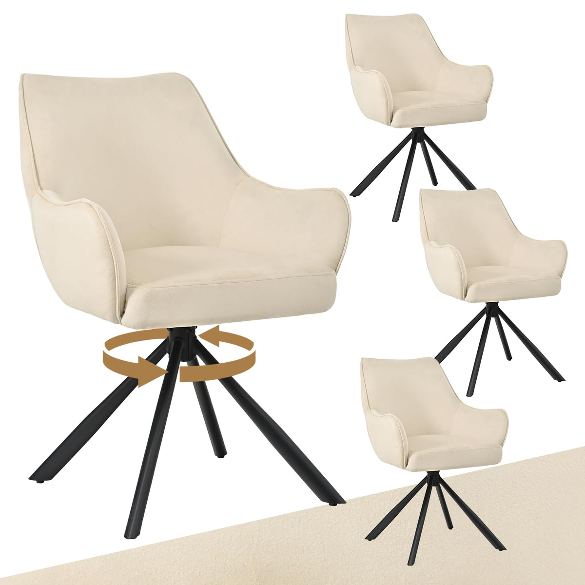 Esszimmerstühle Drehbar 4er Set mit Armlehne, gepolsterte Esszimmerstuhl mit hoher Rückenlehne für Esszimmer & Wohnzimmer, Büro, Beige1