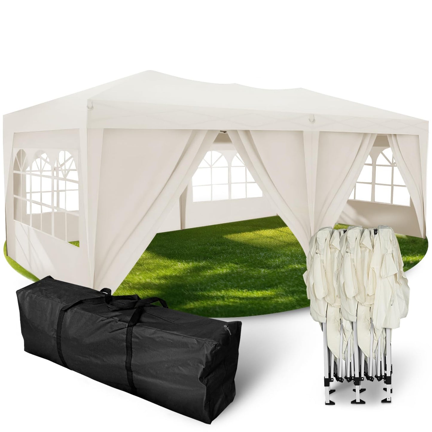 Kronenburg Faltpavillon wasserdicht Dachmaß 3 x 3 m UV Schutz 50+ Pavillon in Champagner mit 4 Seitenteilen