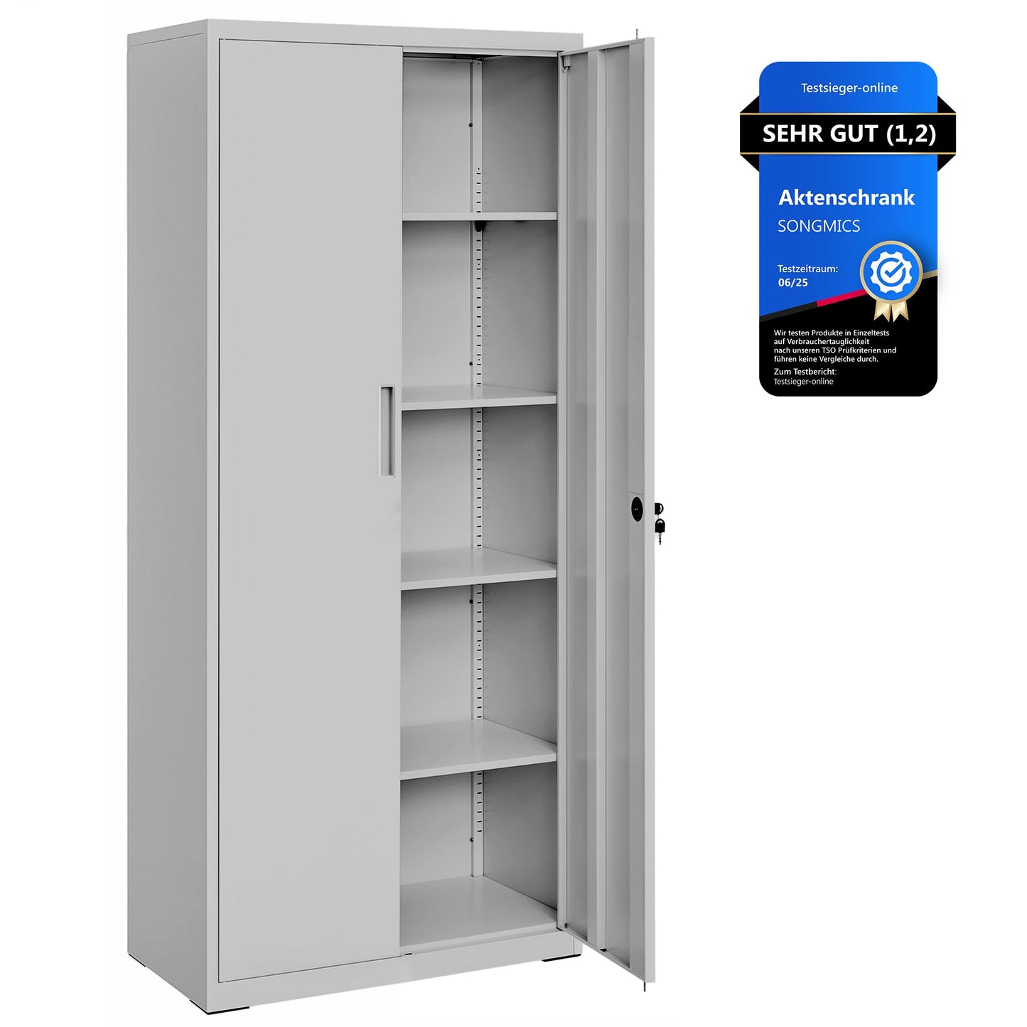 SONGMICS Aktenschrank, Doppeltüren, Schloss, 5 Ebenen, 80 x 40 x 180 cm