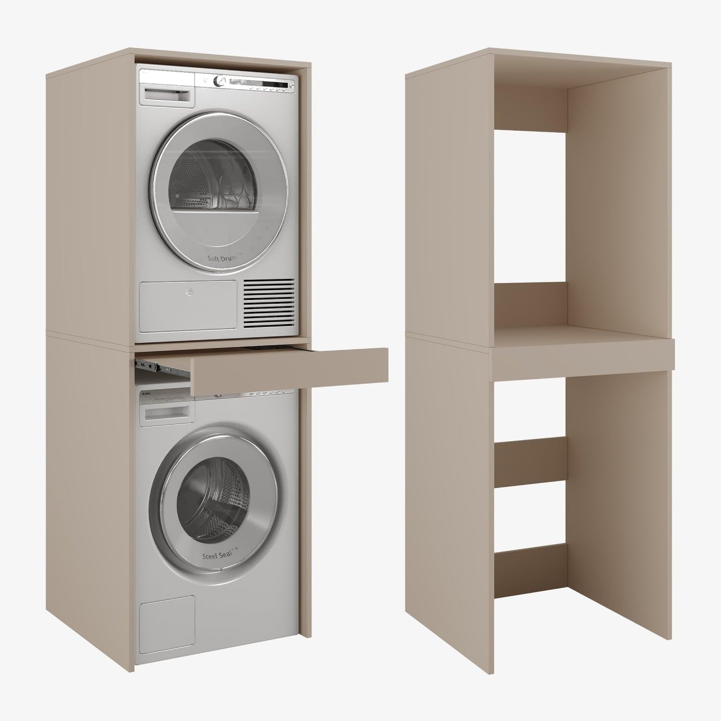 PLATAN ROOM Hochschrank Badschrank Waschmaschine Trockner Schrank Waschmaschinenschrank für Waschmaschine & Wäschetrockner Überbauschrank 187 x 65 x 66 cm Badregal (Weiß, 66 cm breit)