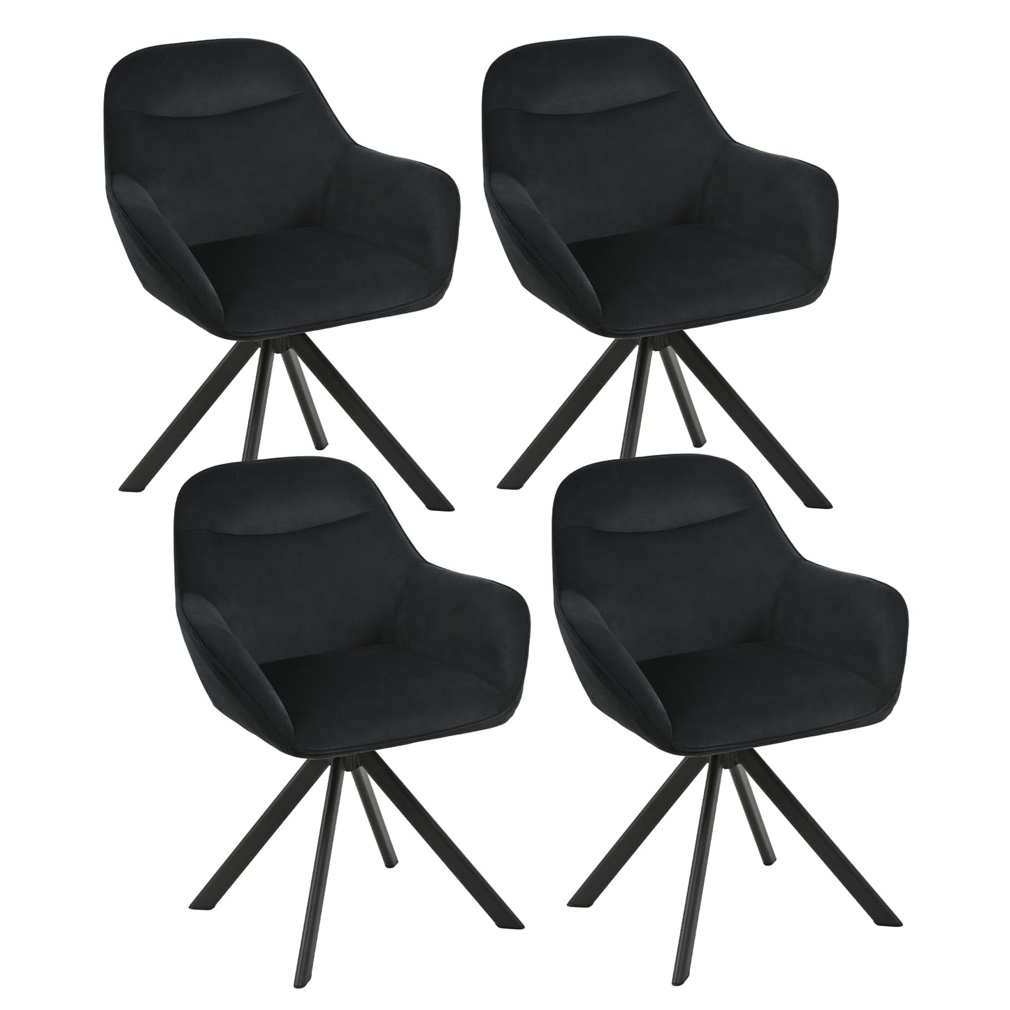 6er Set Esszimmerstühle Drehbar mit Armlehne, 360° Drehstuhl Polsterstuhl Samt Modern Küchenstuhl mit Metallbeine für Esszimmer, Wohnzimmer, Büro, Dunkelgrau