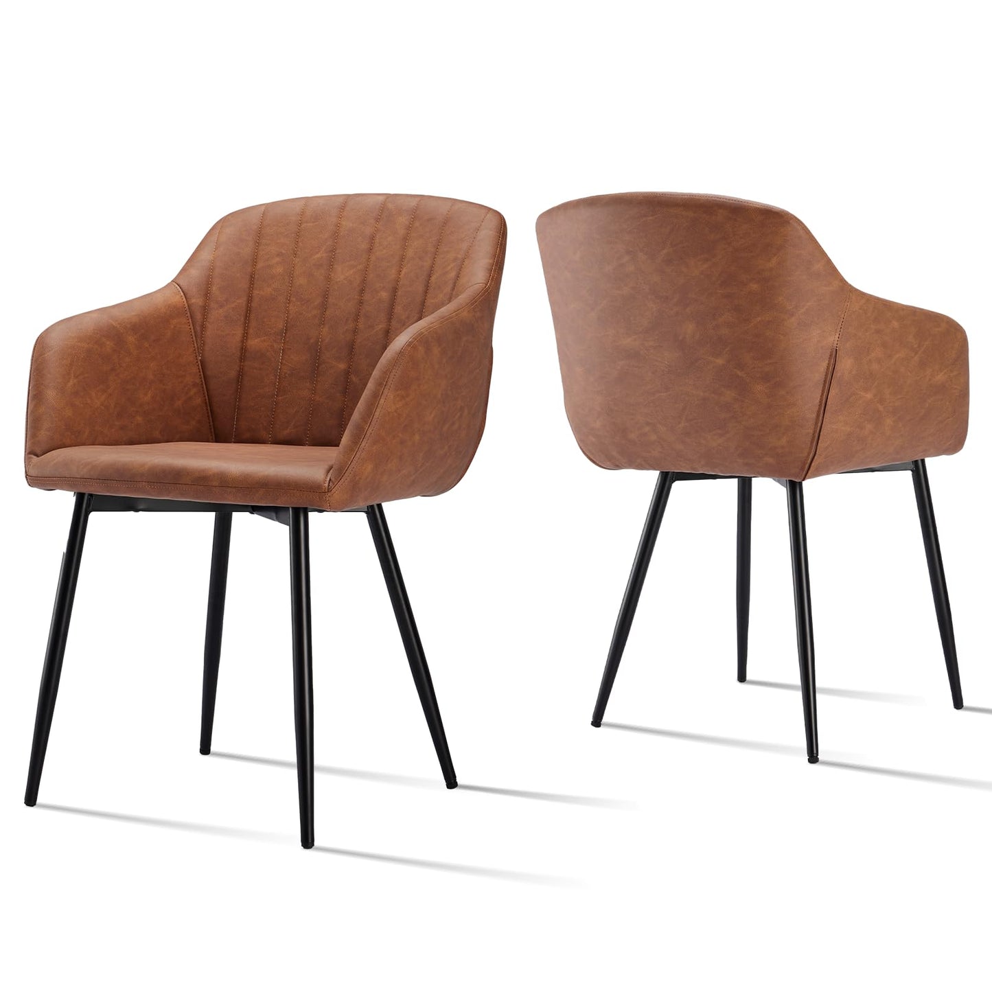 Esszimmerstühle Beige 4er Set mit Armlehnen, Modern Polsterstühle Leinen, Küchenstühle mit Metallgestell für Esszimmer, Wohnzimmer, Küche