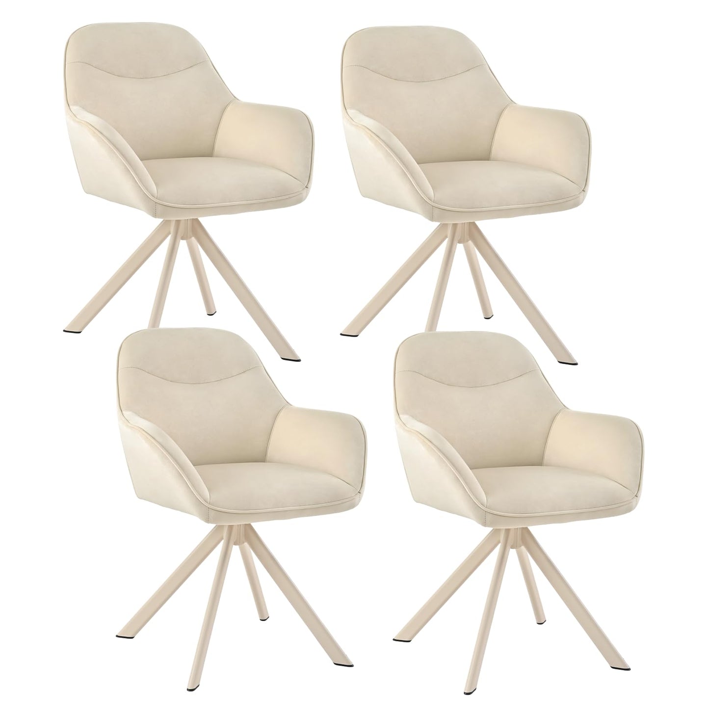 Esszimmerstühle Drehbar 4er Set mit Armlehne, 360° drehbar, Polsterstuhl Leinen, Drehstuhl Esszimmer Beige, Küchenstuhl mit Metallbeine für Esszimmer, Wohnzimmer, Büro