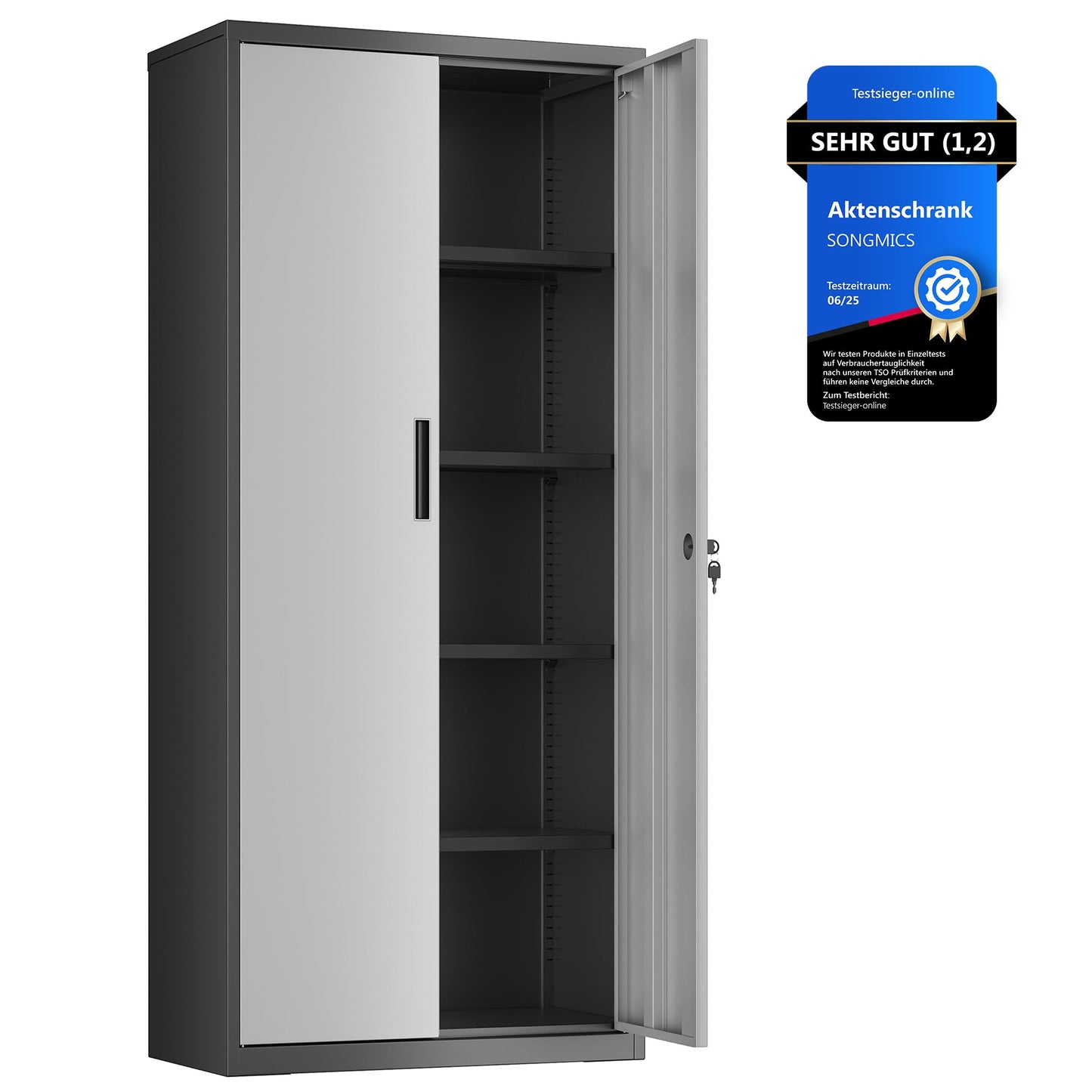 SONGMICS Aktenschrank, Doppeltüren, Schloss, 5 Ebenen, 80 x 40 x 180 cm