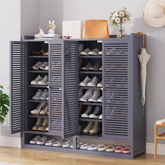 Schuhschrank Holz mit Korbgeflecht-Türen, Moderner Bambus Schuhschränke, Schuhregal mit Stauraum, Shoes Cabinet für Flur, Wohnzimmer, Schlafzimmer,H