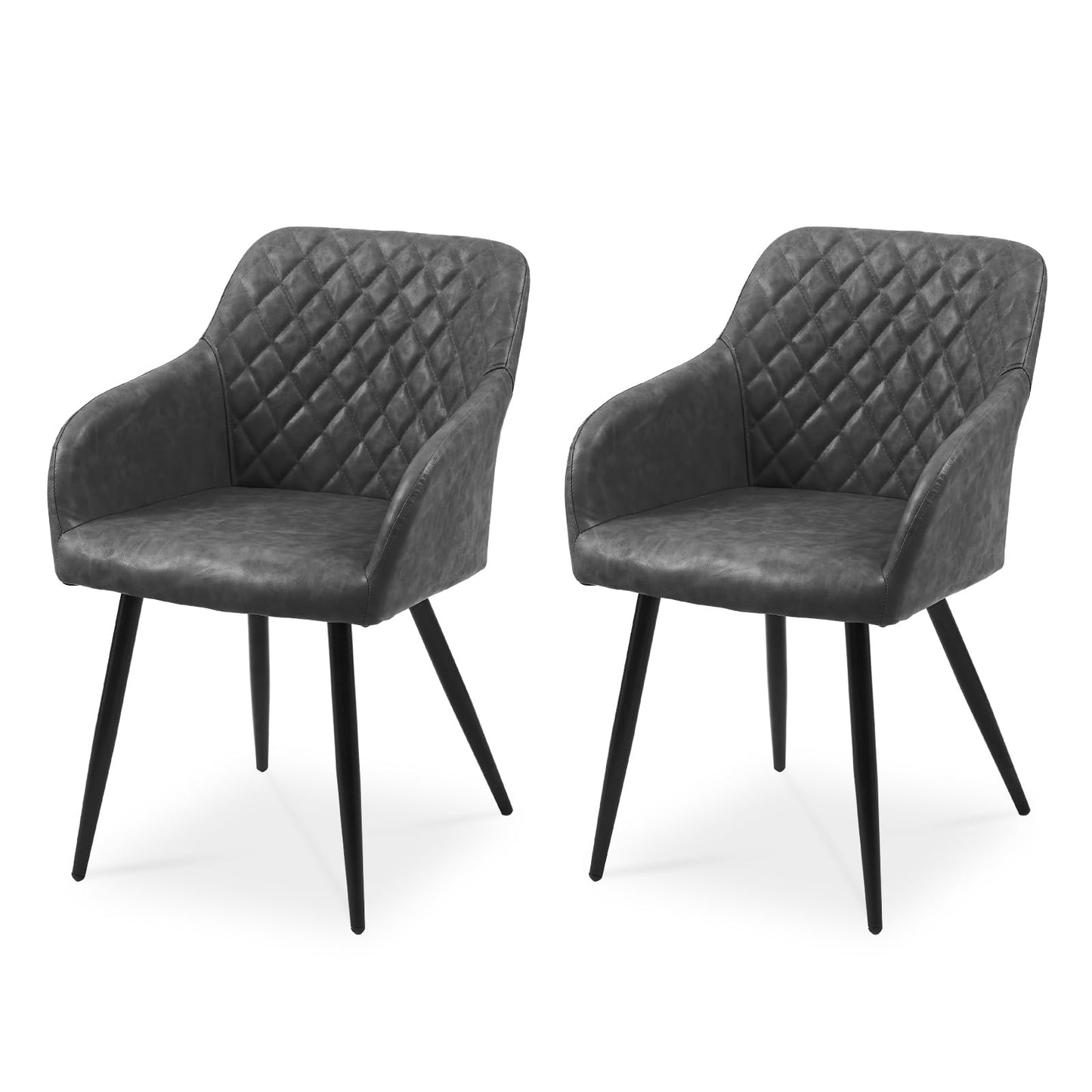 CLIPOP Esszimmerstühle 4er Set, Küchenstühle Grau Kunstlederstoff stühle Polsterstühle mit Armlehne Metallbeine Polstersessel Stühle für Esszimmer Küche (4, Kunstleder Grau)
