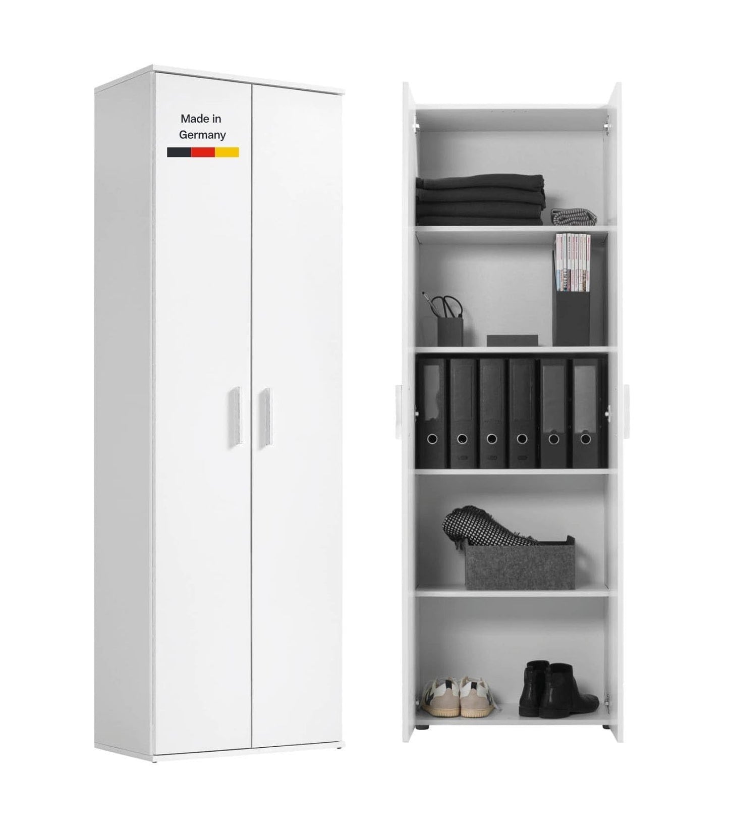 mokebo Mehrzweckschrank Besenschrank (60x180 cm) 'Der Lange' Made in Germany aus Holz auch als Haushaltsschrank Putzschrank Vorratsschrank Flurschrank Weiß