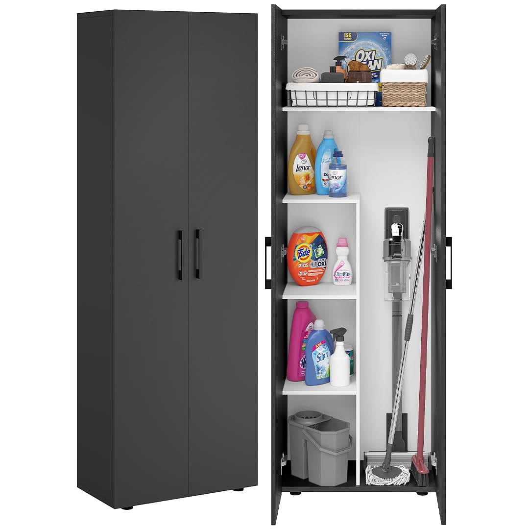Bellamio Apol Besenschrank 60 cm breit, Weiß, Staubsaugerfach, Stauraum