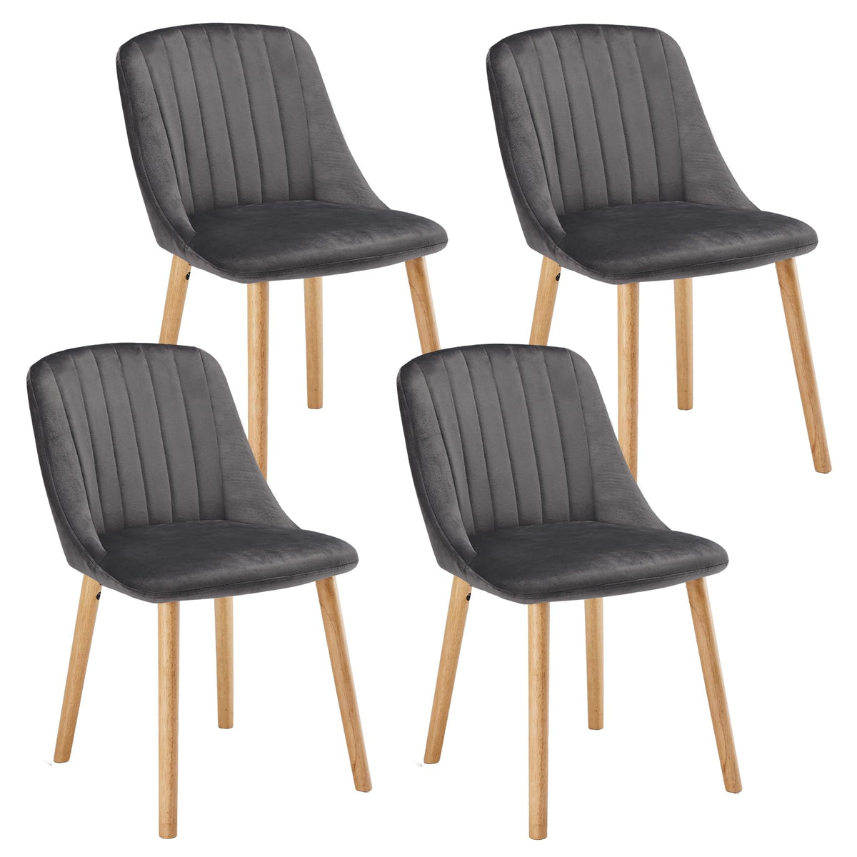 Esszimmerstühle Beige 4er Set Holzbeine Polsterstuhl Küchenstuhl aus Polyester Stühle Esszimmer Wohnzimmerstuhl für Esszimmer Küche Büro