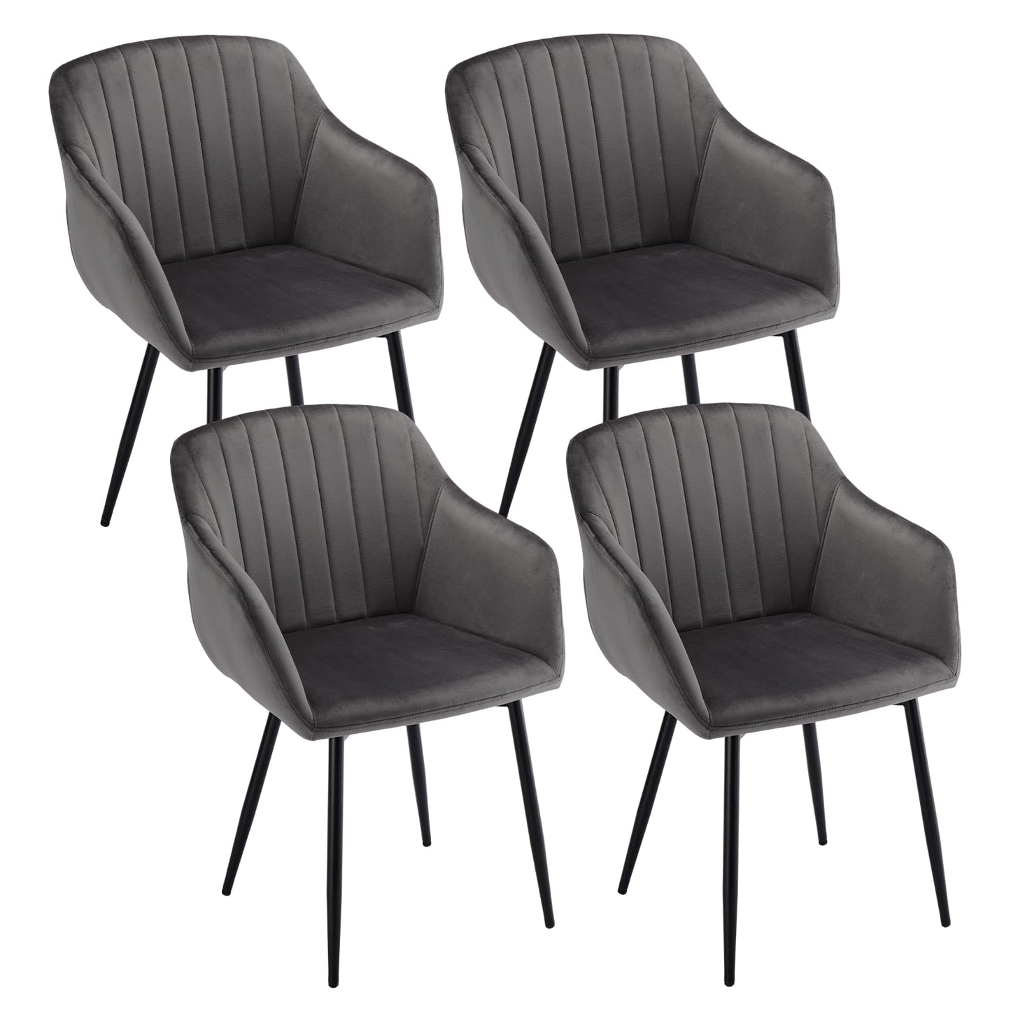 Esszimmerstühle Beige 4er Set mit Armlehnen, Modern Polsterstühle Leinen, Küchenstühle mit Metallgestell für Esszimmer, Wohnzimmer, Küche