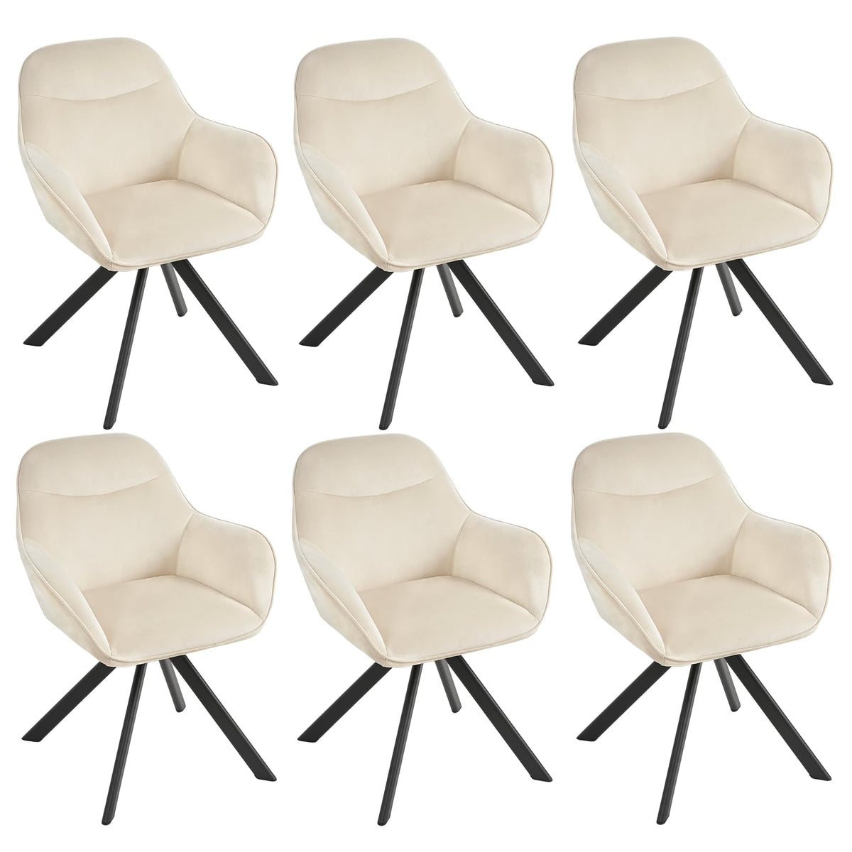6er Set Esszimmerstühle Drehbar mit Armlehne, 360° Drehstuhl Polsterstuhl Samt Modern Küchenstuhl mit Metallbeine für Esszimmer, Wohnzimmer, Büro, Dunkelgrau