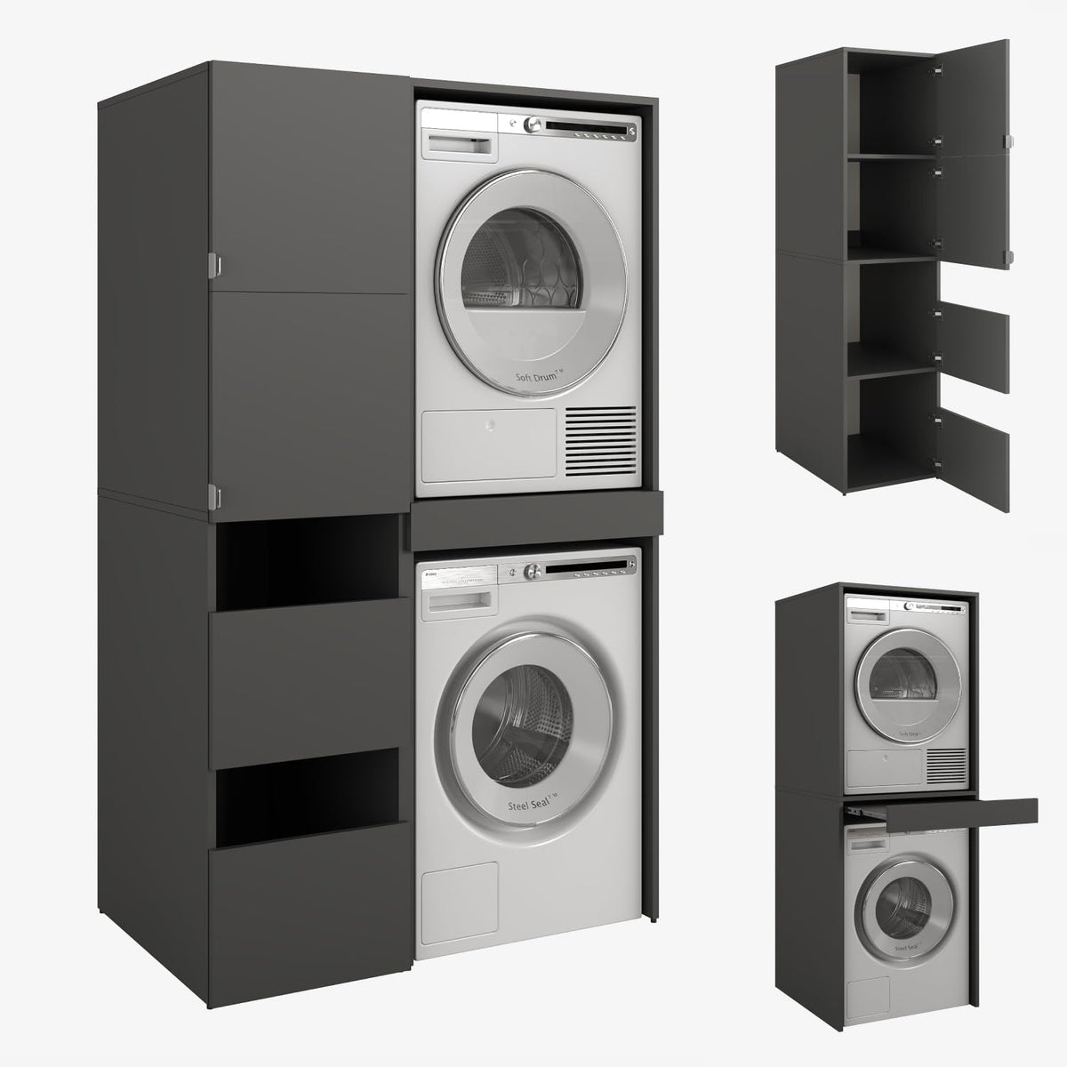 PLATAN ROOM Hochschrank Badschrank Waschmaschine Trockner Schrank Waschmaschinenschrank für Waschmaschine & Wäschetrockner Überbauschrank 187 x 65 x 66 cm Badregal (Weiß, 66 cm breit)