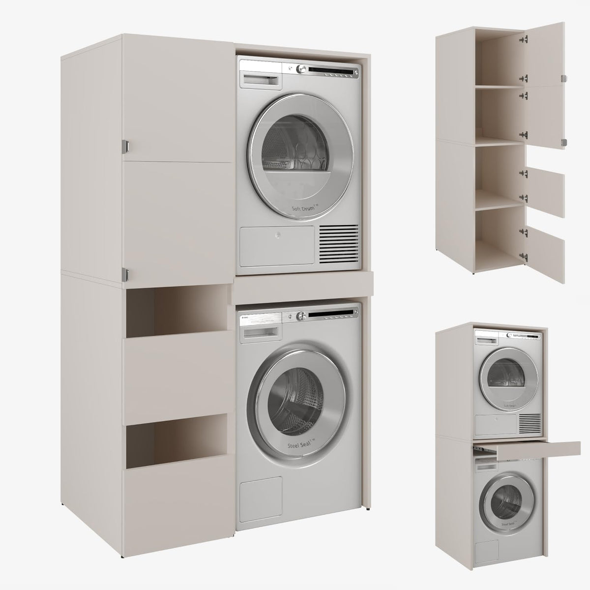 PLATAN ROOM Hochschrank Badschrank Waschmaschine Trockner Schrank Waschmaschinenschrank für Waschmaschine & Wäschetrockner Überbauschrank 187 x 65 x 66 cm Badregal (Weiß, 66 cm breit)