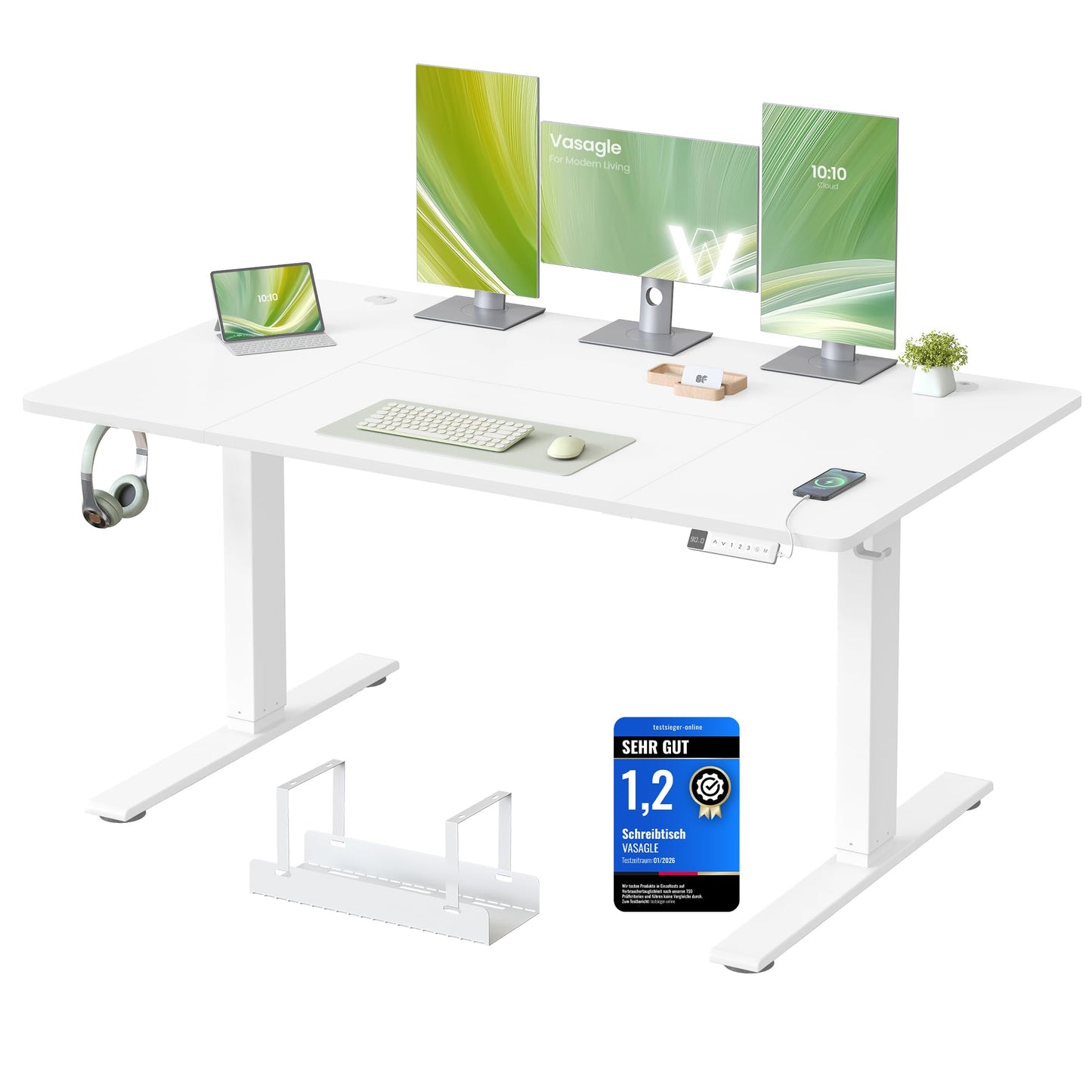 VASAGLE Höhenverstellbarer Schreibtisch, 160 x 80 cm, USB-C-Anschluss