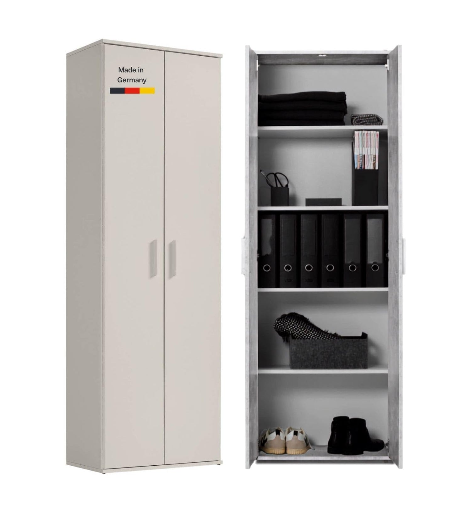 mokebo Mehrzweckschrank Besenschrank (60x180 cm) 'Der Lange' Made in Germany aus Holz auch als Haushaltsschrank Putzschrank Vorratsschrank Flurschrank Weiß