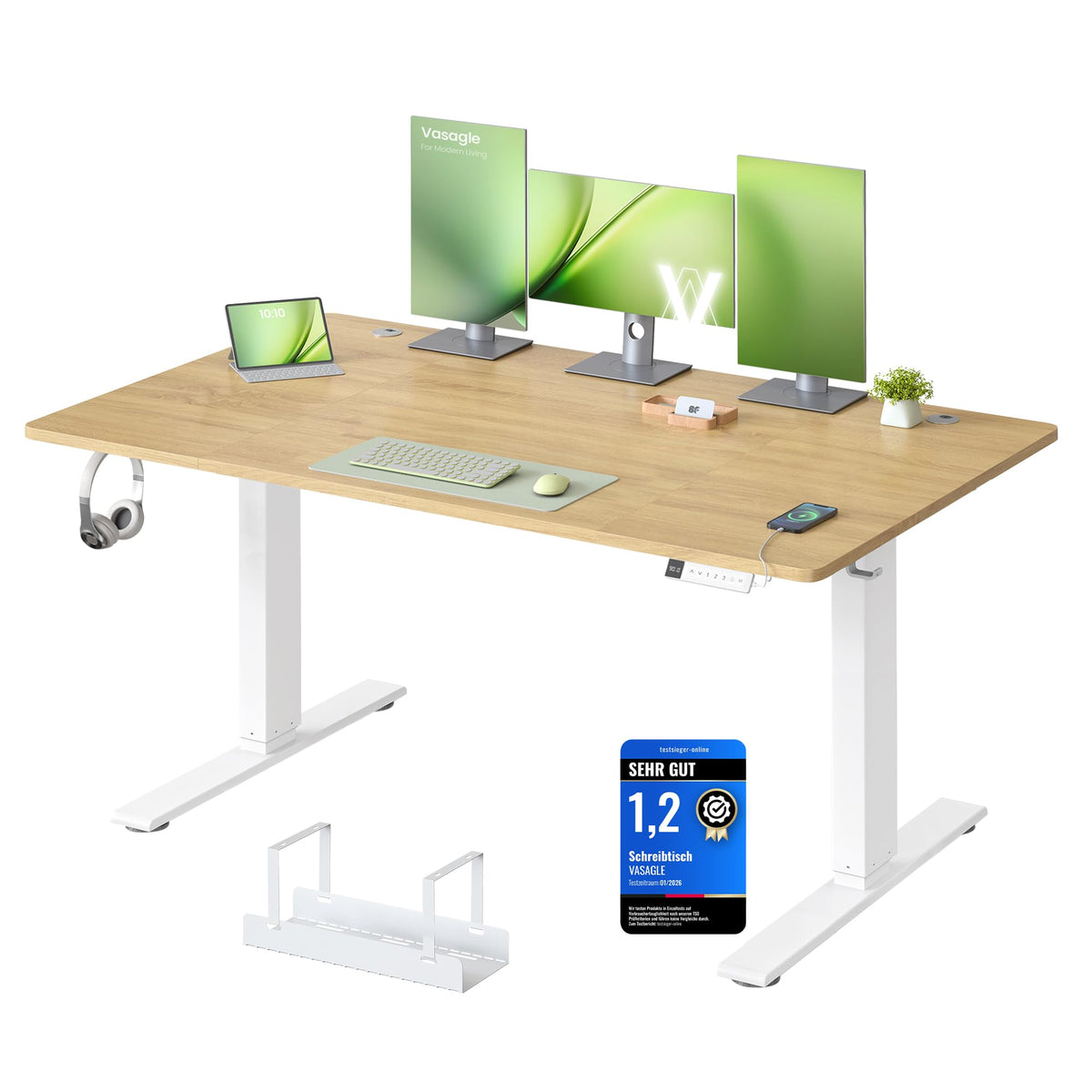 VASAGLE Höhenverstellbarer Schreibtisch, 160 x 80 cm, USB-C-Anschluss