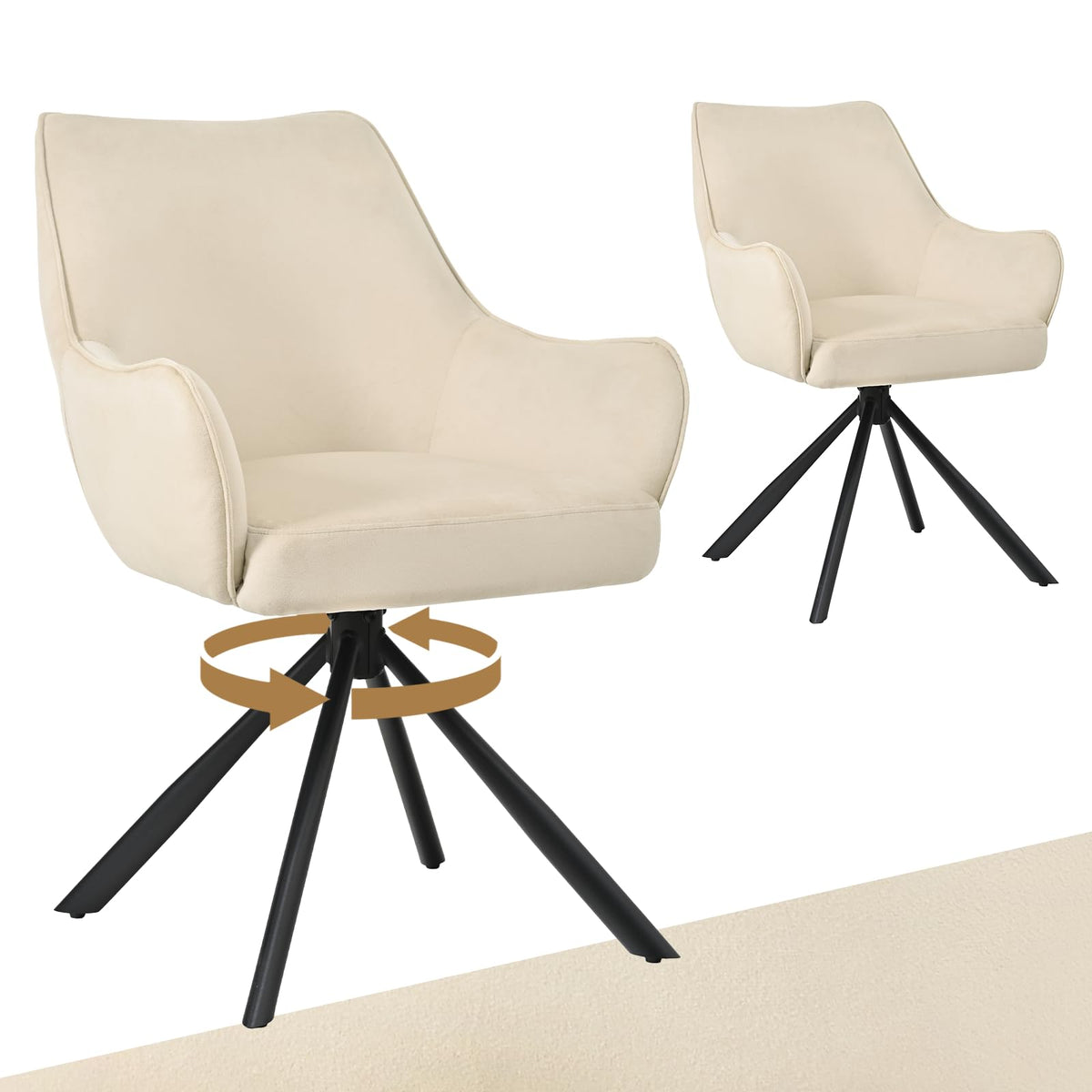 Esszimmerstühle Drehbar 4er Set mit Armlehne, gepolsterte Esszimmerstuhl mit hoher Rückenlehne für Esszimmer & Wohnzimmer, Büro, Beige1