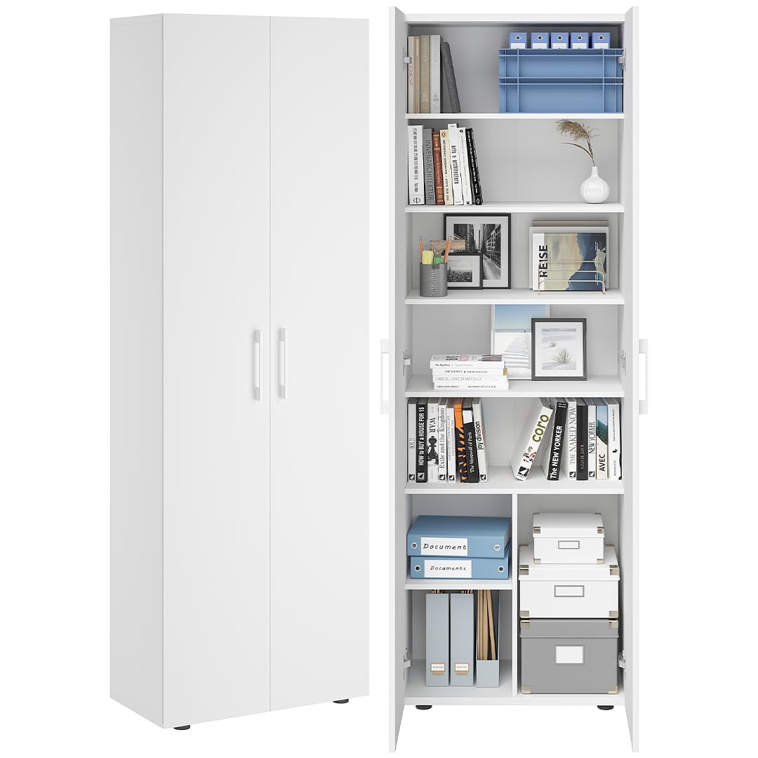 Bellamio Apol Besenschrank 60 cm breit, Weiß, Staubsaugerfach, Stauraum