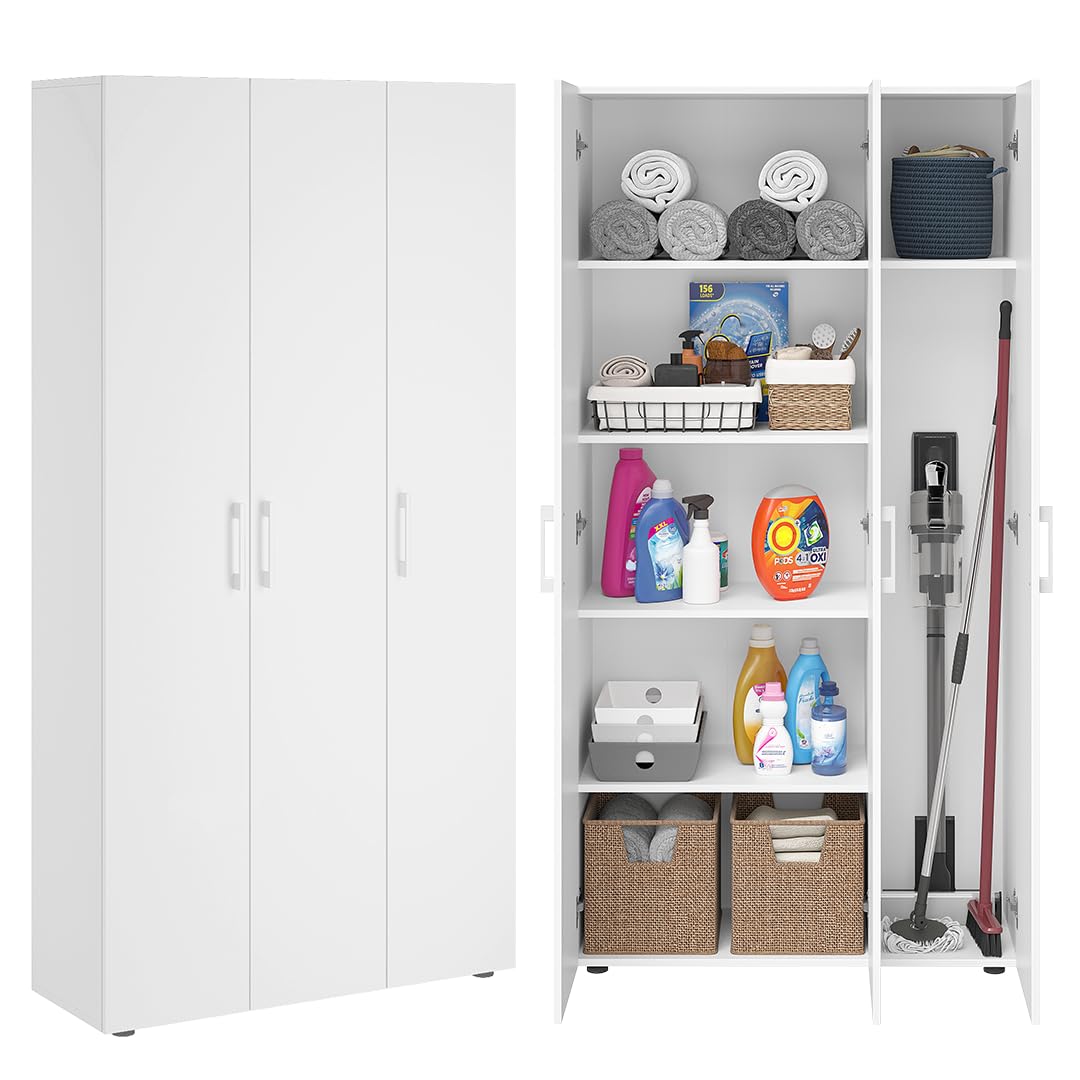 Bellamio Apol Besenschrank 60 cm breit, Weiß, Staubsaugerfach, Stauraum