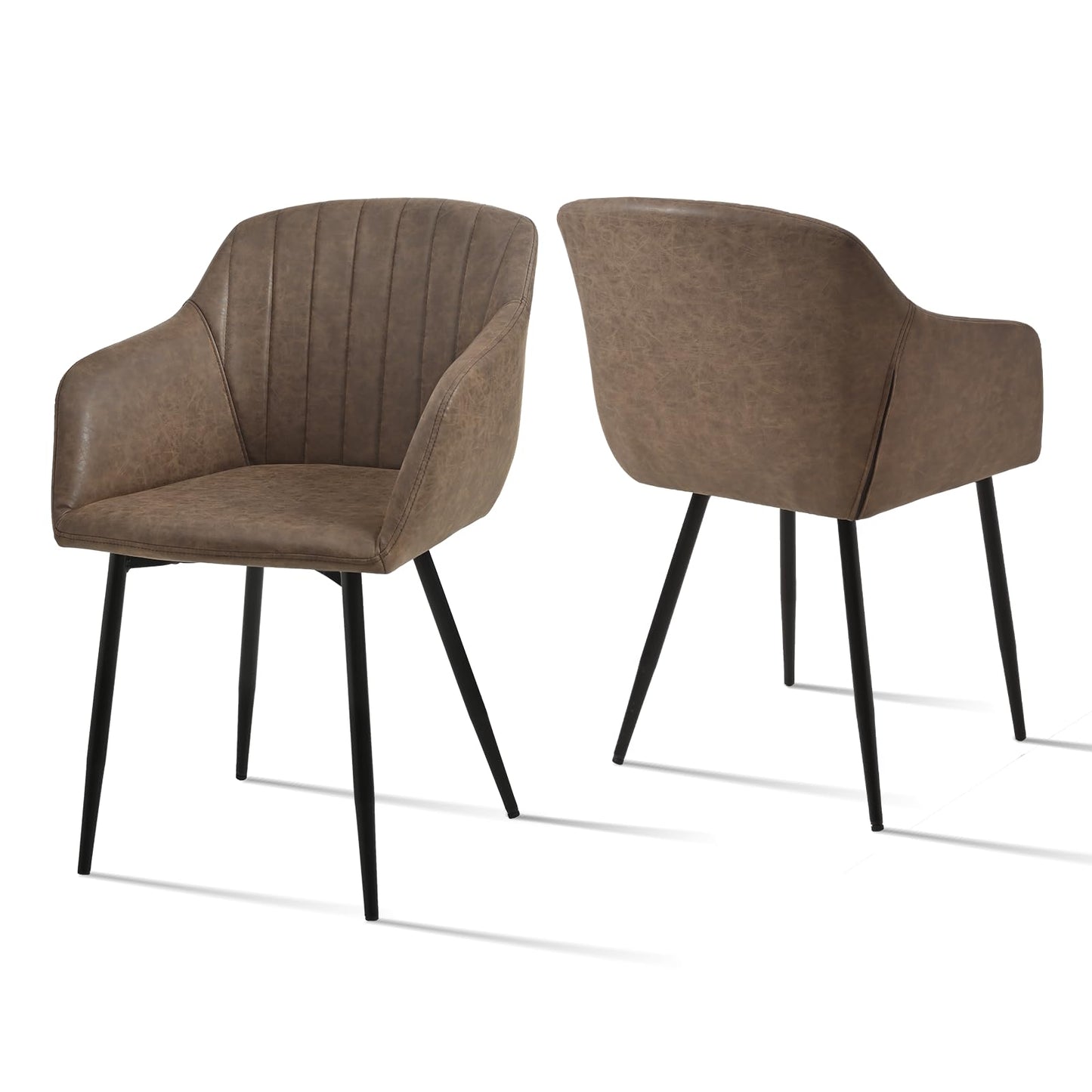 Esszimmerstühle Beige 4er Set mit Armlehnen, Modern Polsterstühle Leinen, Küchenstühle mit Metallgestell für Esszimmer, Wohnzimmer, Küche