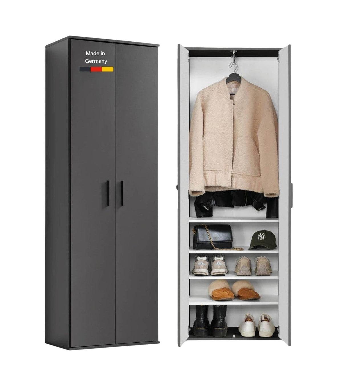 mokebo Mehrzweckschrank Besenschrank (60x180 cm) 'Der Lange' Made in Germany aus Holz auch als Haushaltsschrank Putzschrank Vorratsschrank Flurschrank Weiß