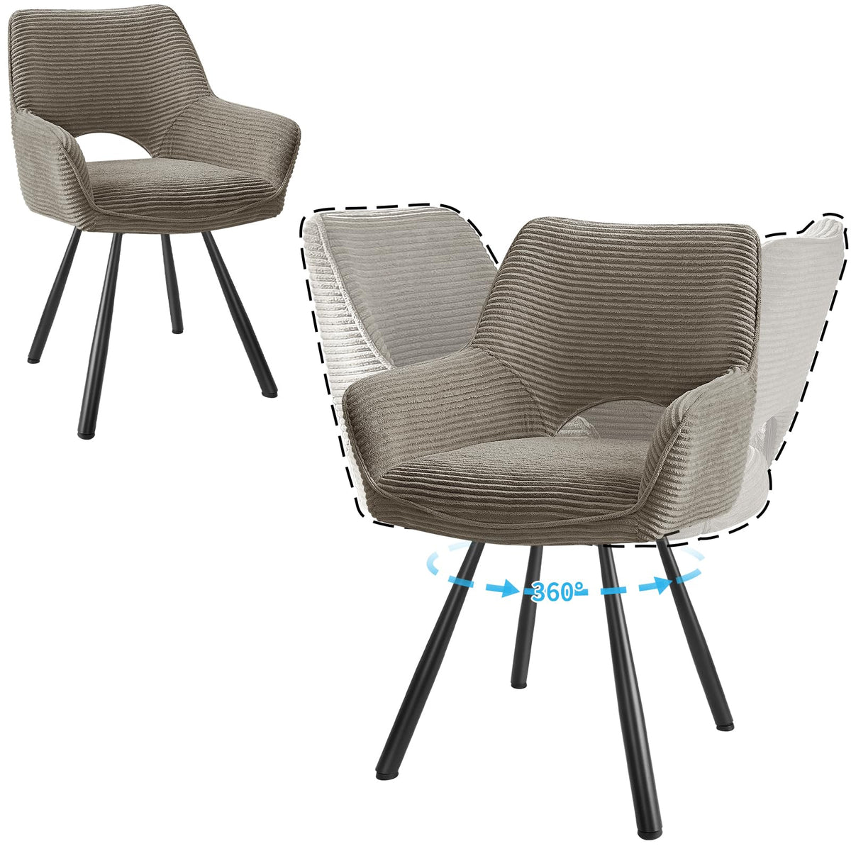 JIJIAN 2er Set 360° Drehbare Esszimmerstühle mit Armlehnen, Grün