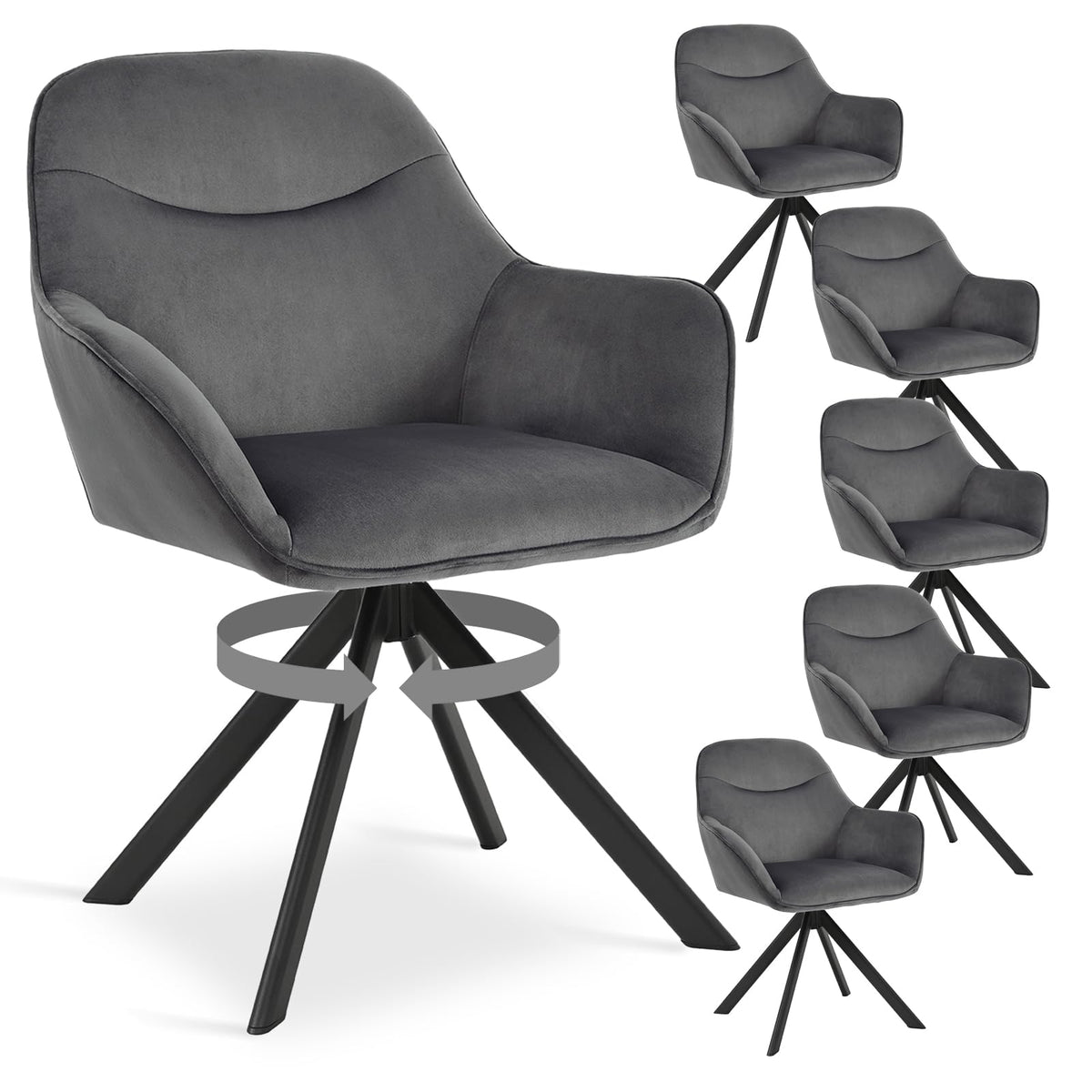 Esszimmerstühle Drehbar 4er Set mit Armlehne, 360° drehbar, Polsterstuhl Leinen, Drehstuhl Esszimmer Beige, Küchenstuhl mit Metallbeine für Esszimmer, Wohnzimmer, Büro