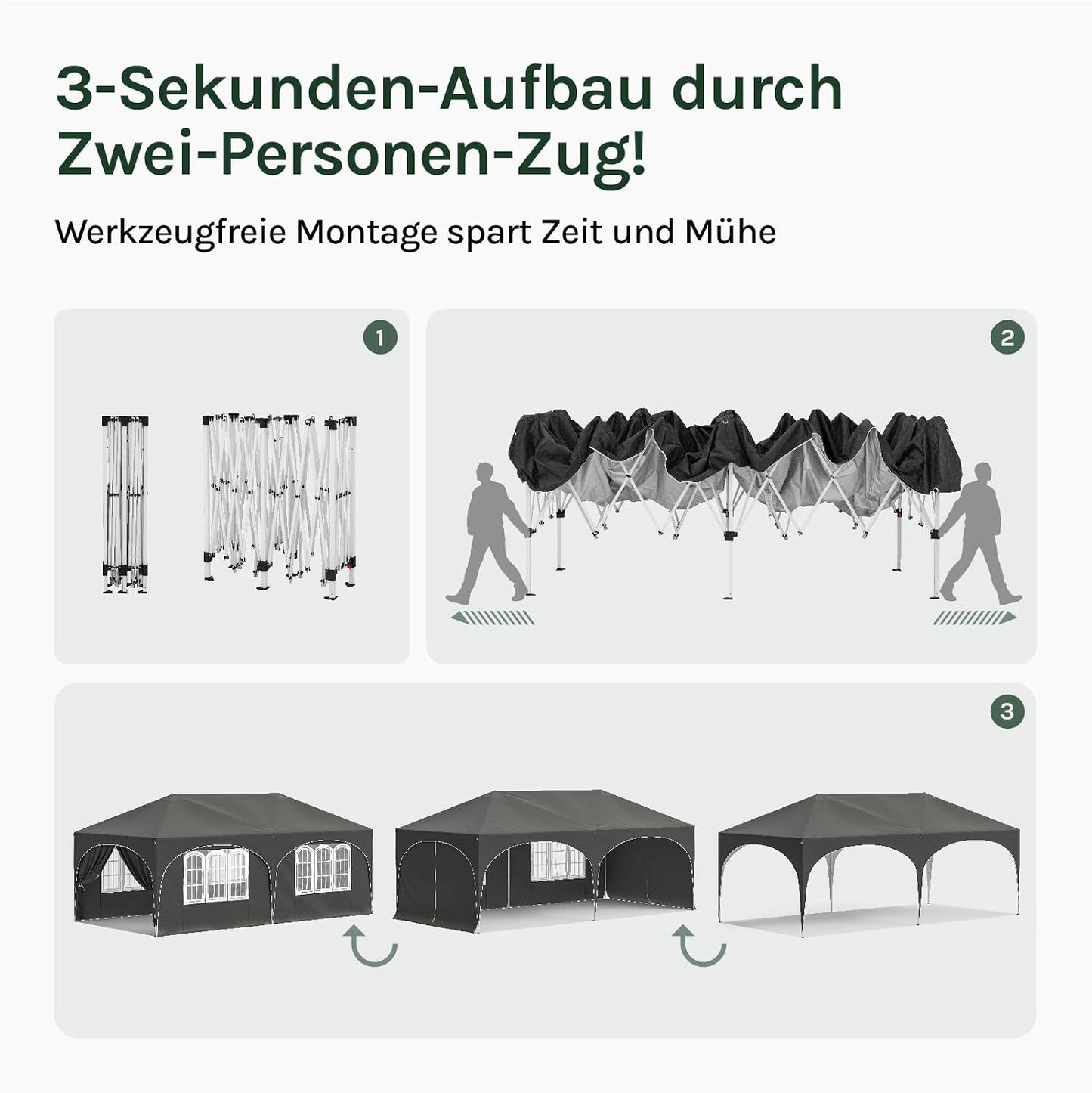 WOLTU Faltpavillon 3x6m Pop up mit 6 Seitenwänden Pavillon Partyzelt Grau