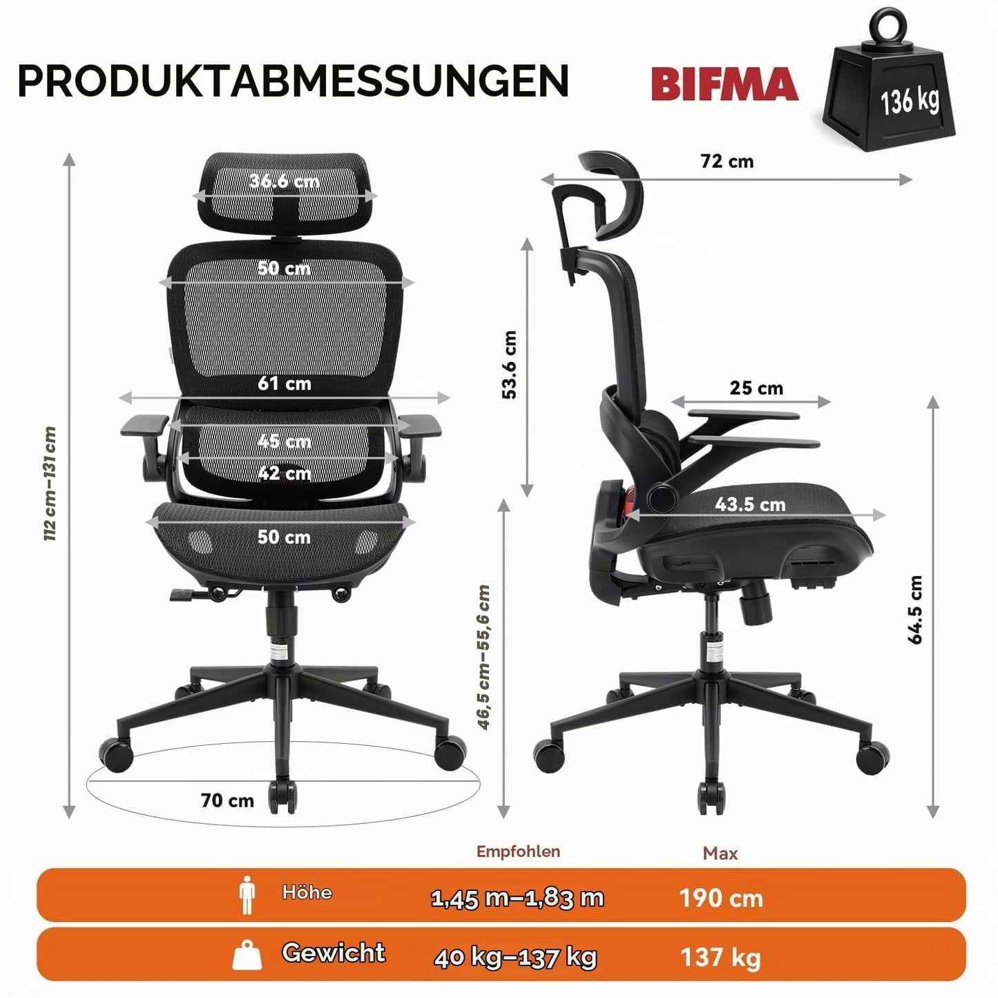 SIHOO Ergonomischer Bürostuhl Schwarz bis 150 kg – Schreibtischstuhl mit verstellbarer Kopfstütze, Lordosenstütze & Armlehnen