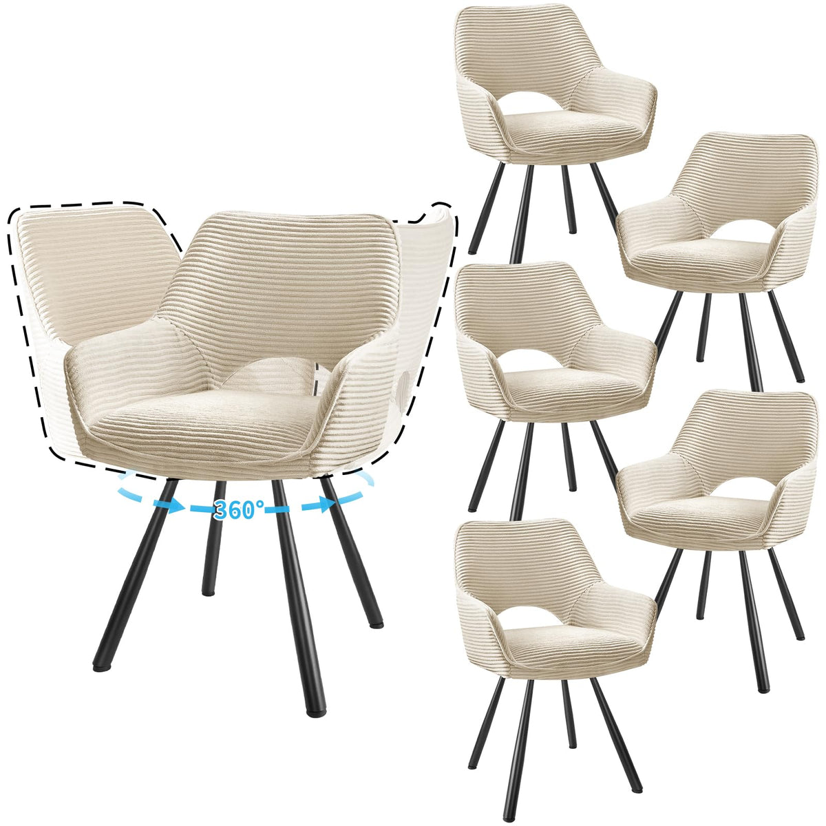 JIJIAN 2er Set 360° Drehbare Esszimmerstühle mit Armlehnen, Grün