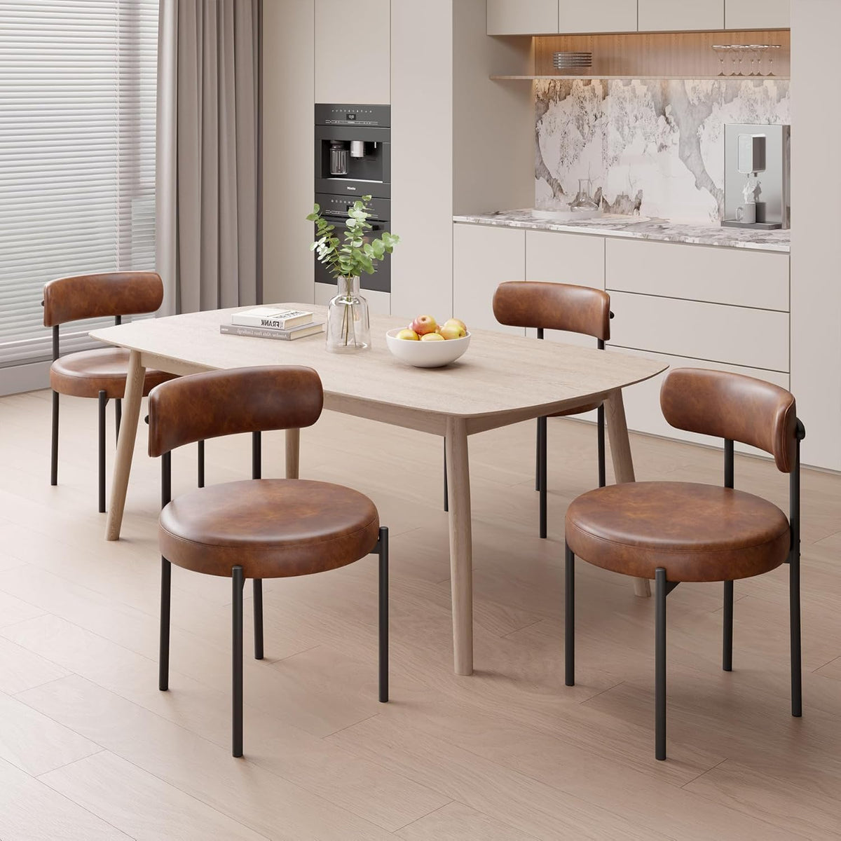 Hawthyhome Esszimmerstühle 4er Set丨Teddy Stoff Runde Boucle Stühle·Mid-Century gepolsterte Küchenstühle·Dining Chairs mit Metallbeinen·Creme Wei߷