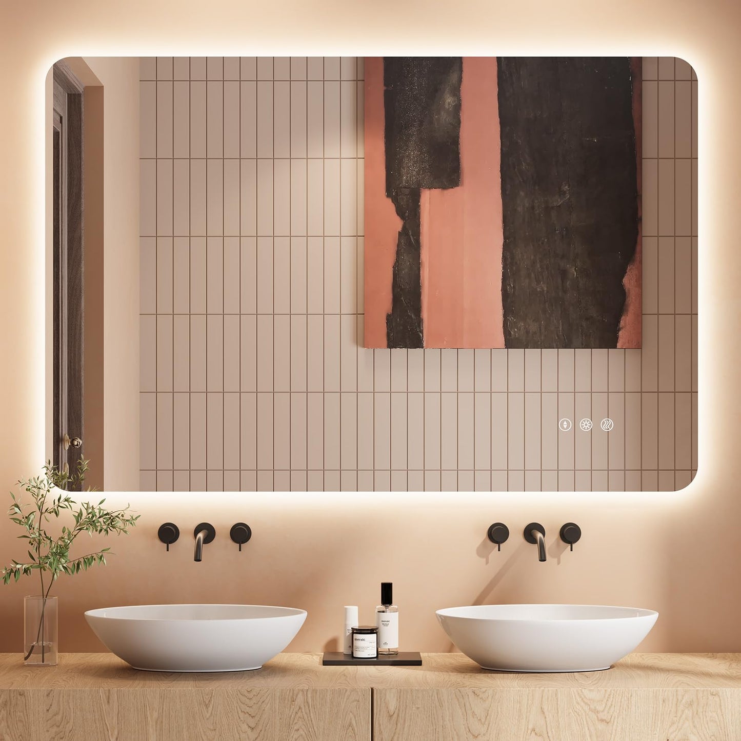 Dripex Badezimmerspiegel Led Badspiegel Rund, Touch-Schalter, Dimmbar, 3 Lichtfarbe Einstellbare Spiegel Bad mit Beleuchtung, LED Wandspiegel mit Licht, Beschlagfrei 80x80 cm