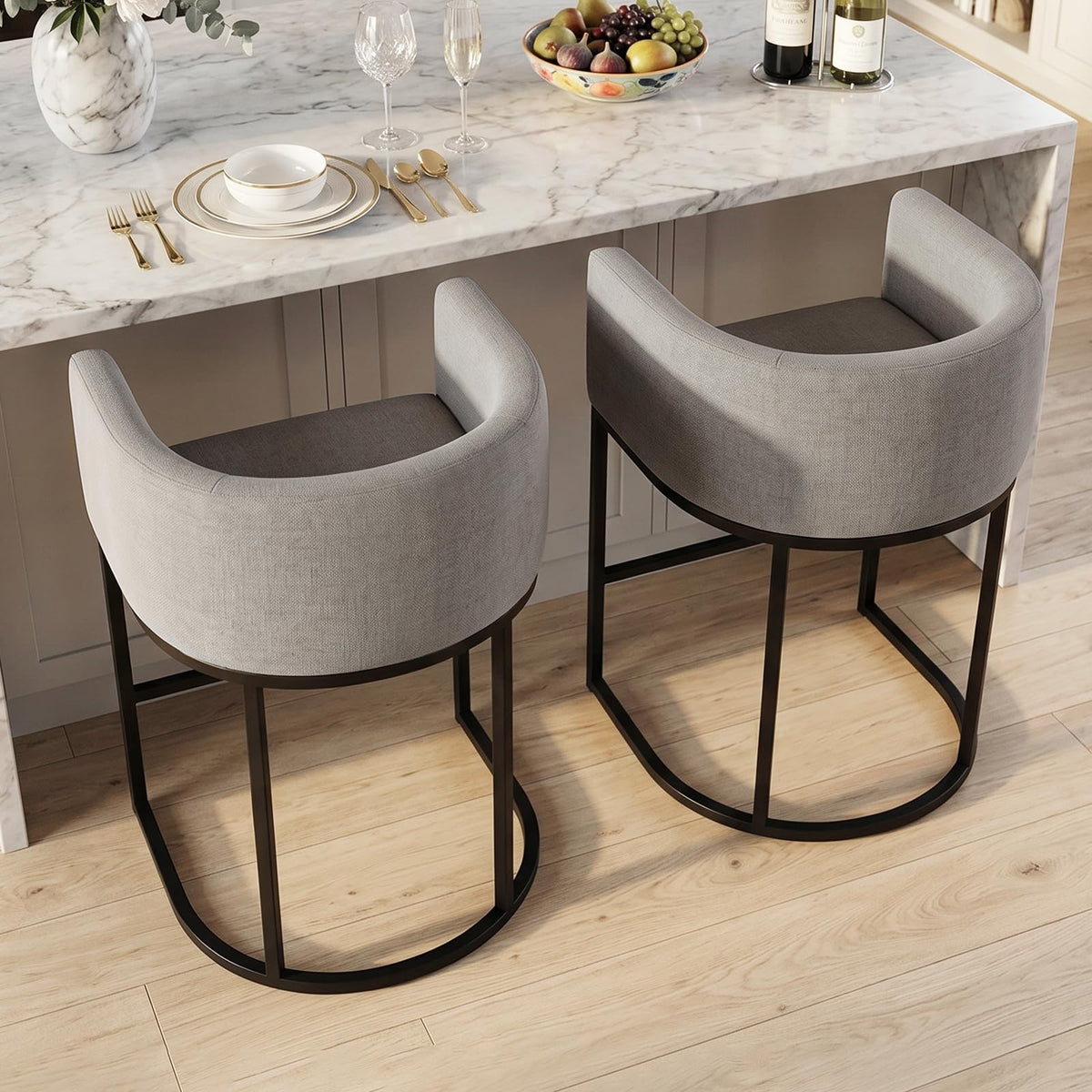 Barhocker 2er Set, 62 cm Leinen, Beige