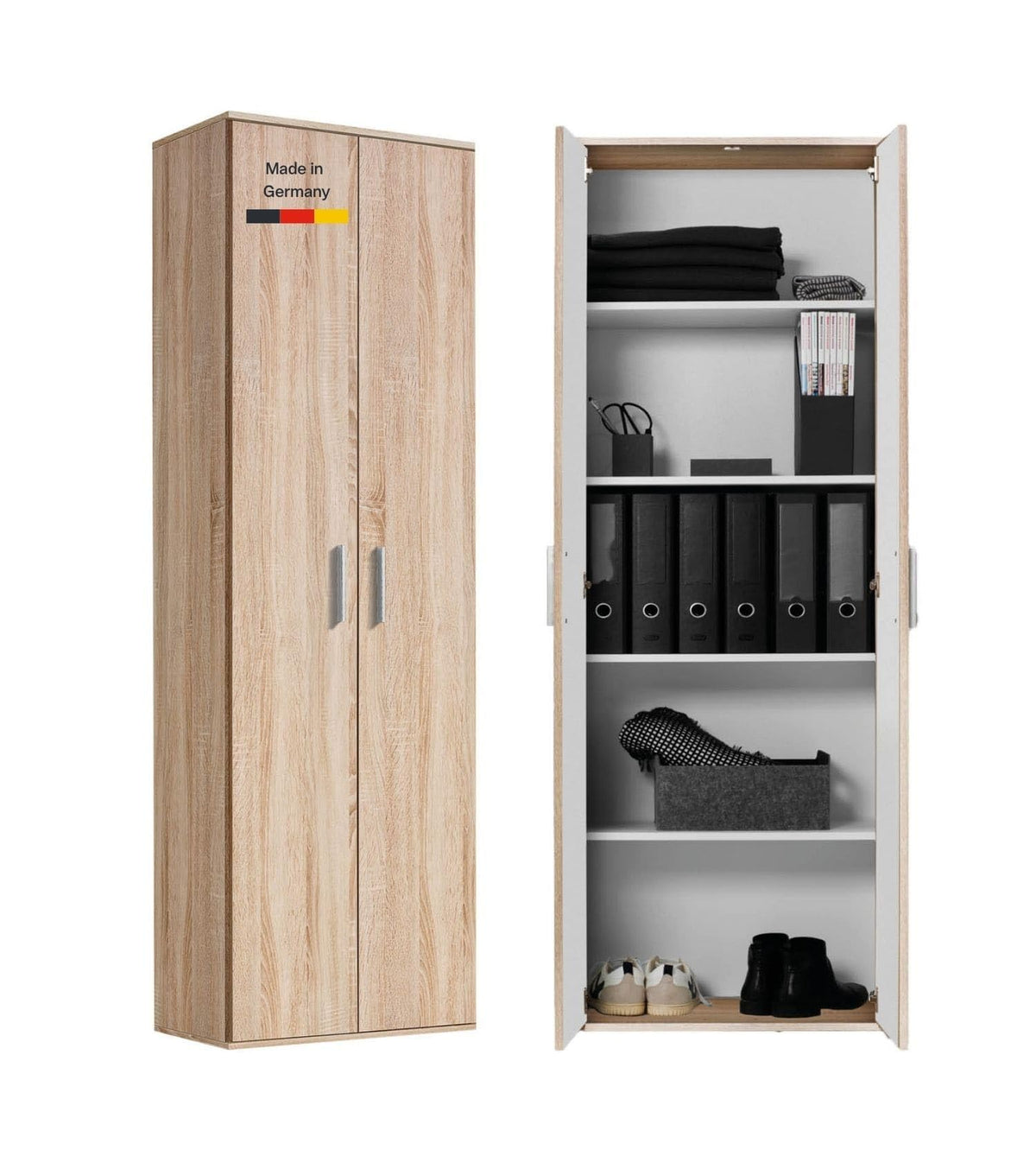 mokebo Mehrzweckschrank Besenschrank (60x180 cm) 'Der Lange' Made in Germany aus Holz auch als Haushaltsschrank Putzschrank Vorratsschrank Flurschrank Weiß