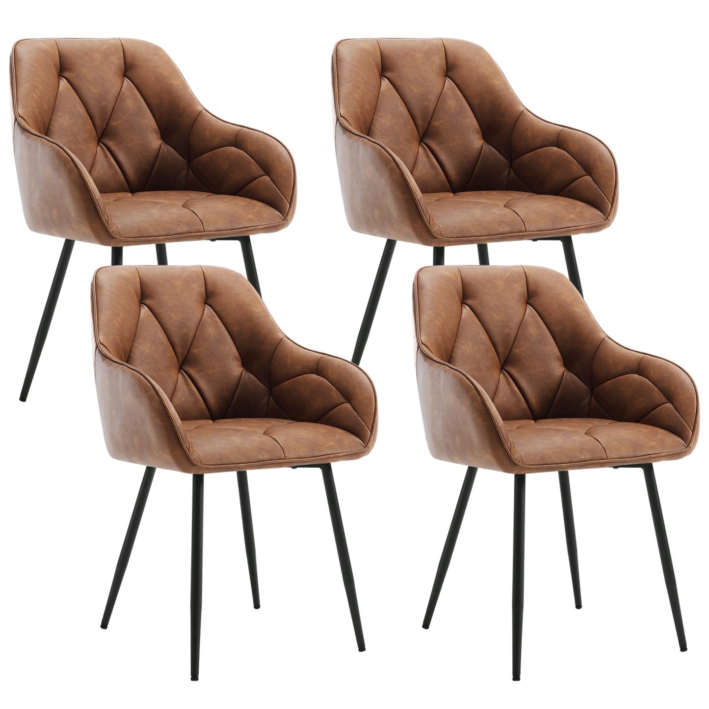 WOLTU Esszimmerstühle 4er Set, für Esszimmer Wohnzimmer, ergonomische Küchenstühle gepolstert mit Armlehnen, Metallbeinen, Sitzfläche aus Vintage-Kunstleder,Dunkelbraun