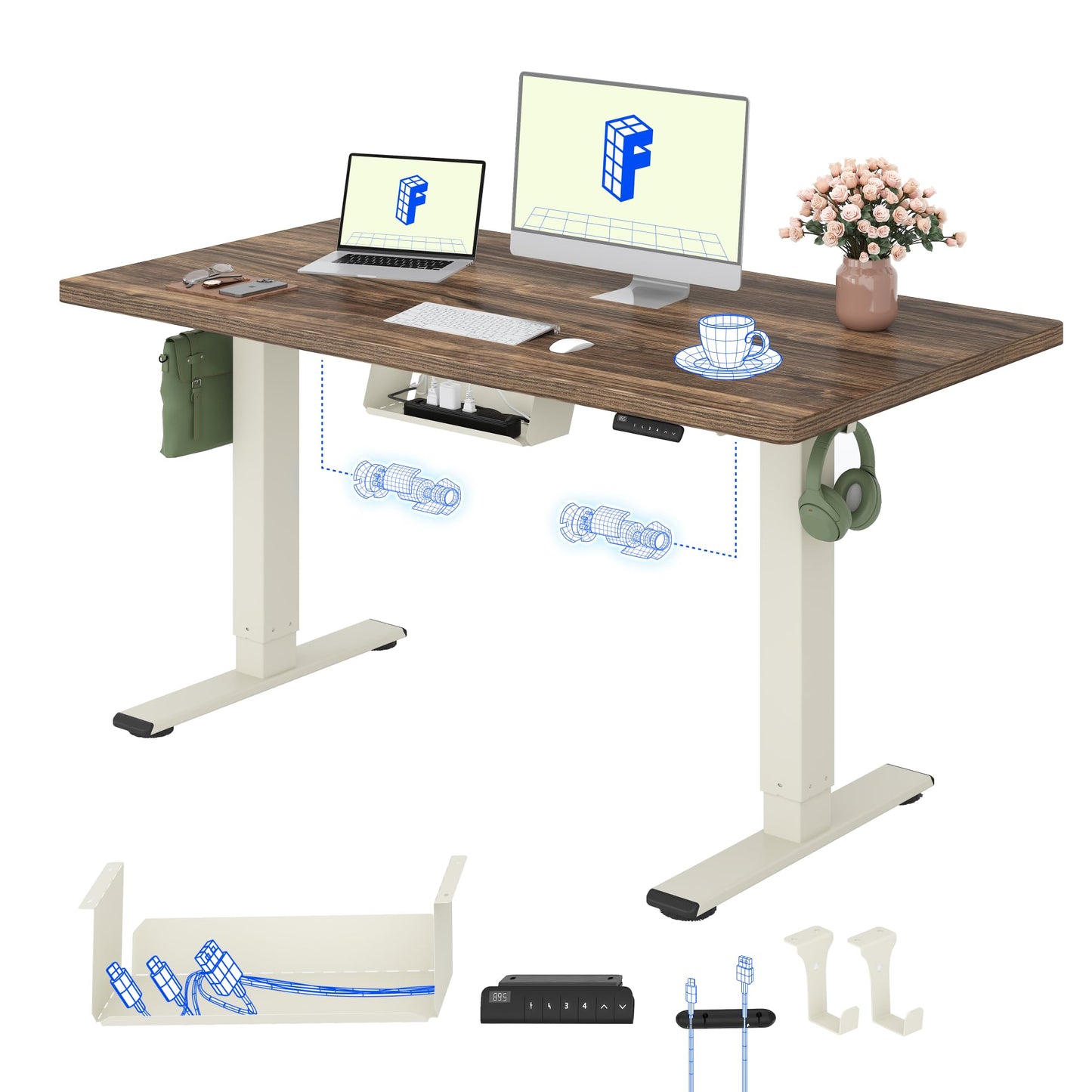 FLEXISPOT Höhenverstellbarer Schreibtisch elektrisch, Doppelmotor 160x80 cm