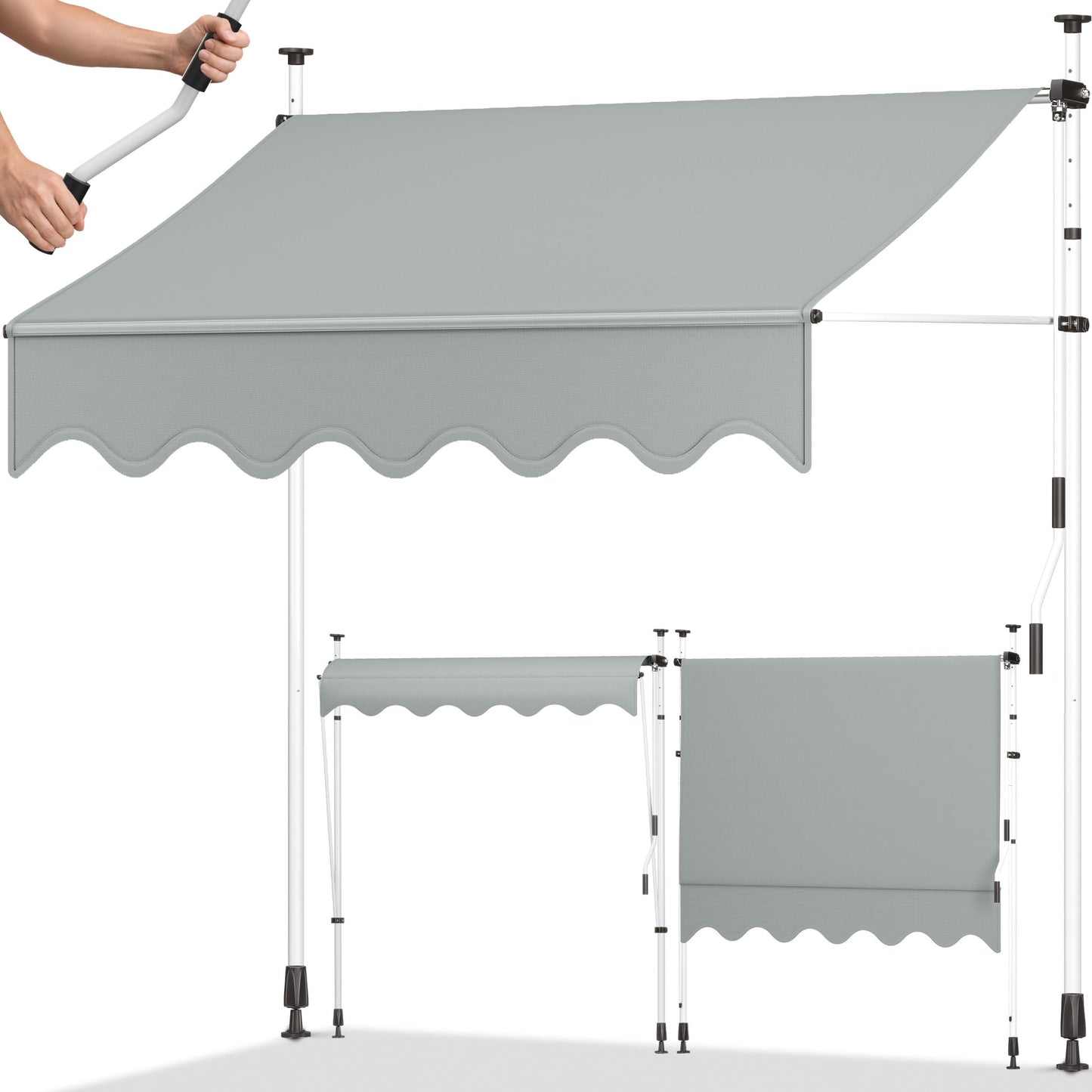 tillvex Klemmmarkise 350cm breit mit Handkurbel | Balkonmarkise ohne Bohren