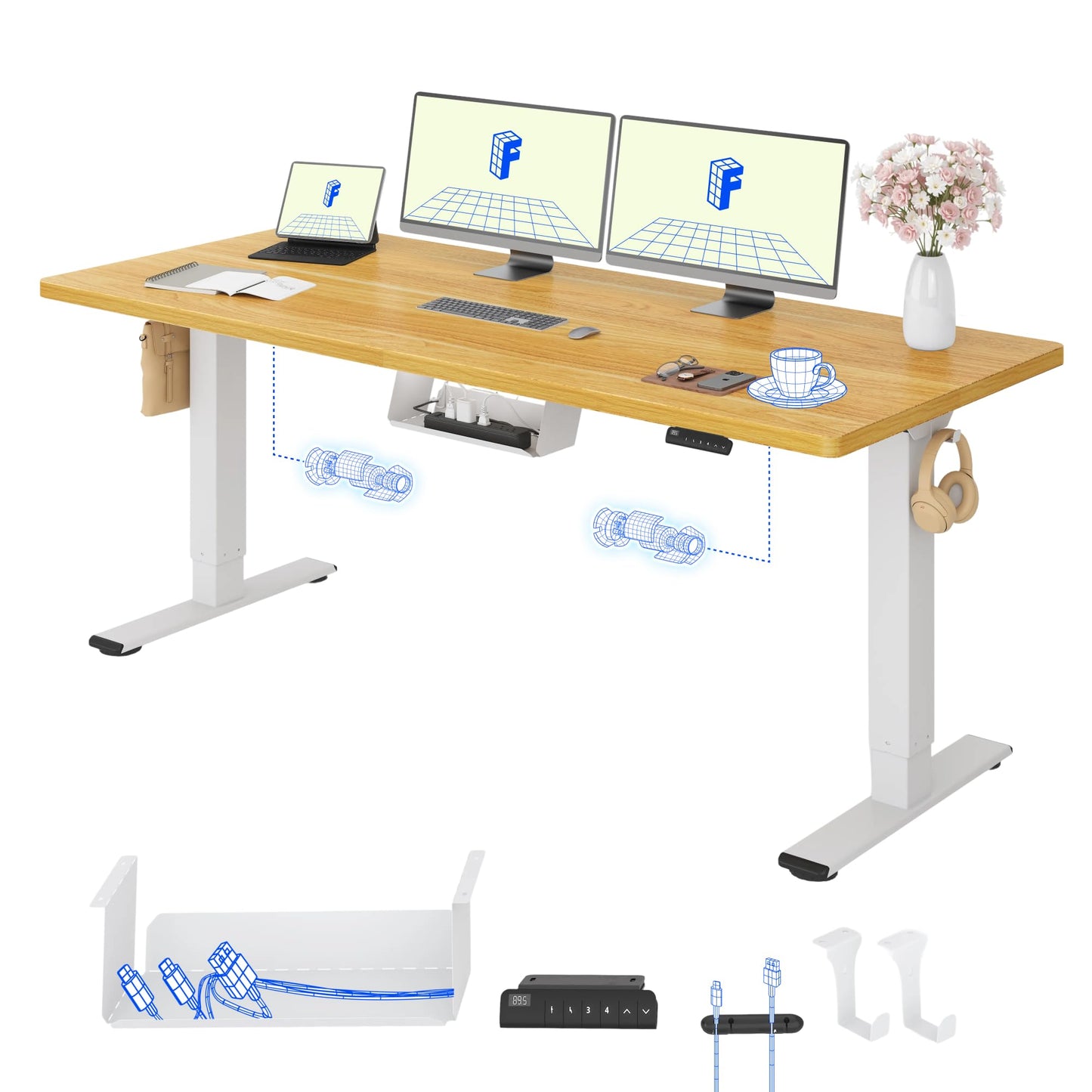 FLEXISPOT Höhenverstellbarer Schreibtisch elektrisch, Doppelmotor 160x80 cm