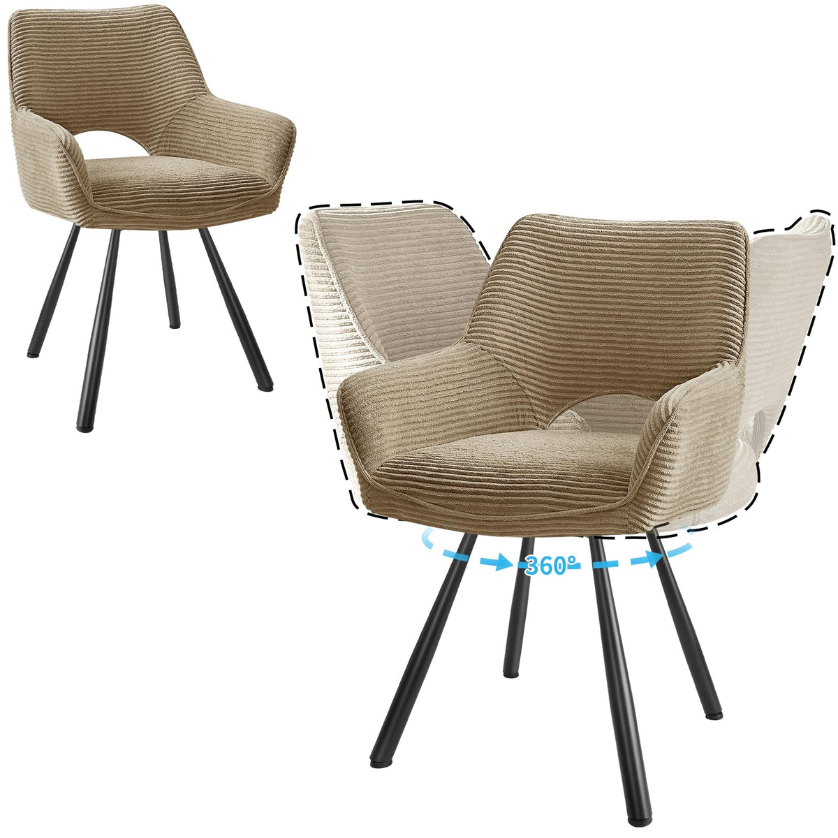 JIJIAN 2er Set 360° Drehbare Esszimmerstühle mit Armlehnen, Grün
