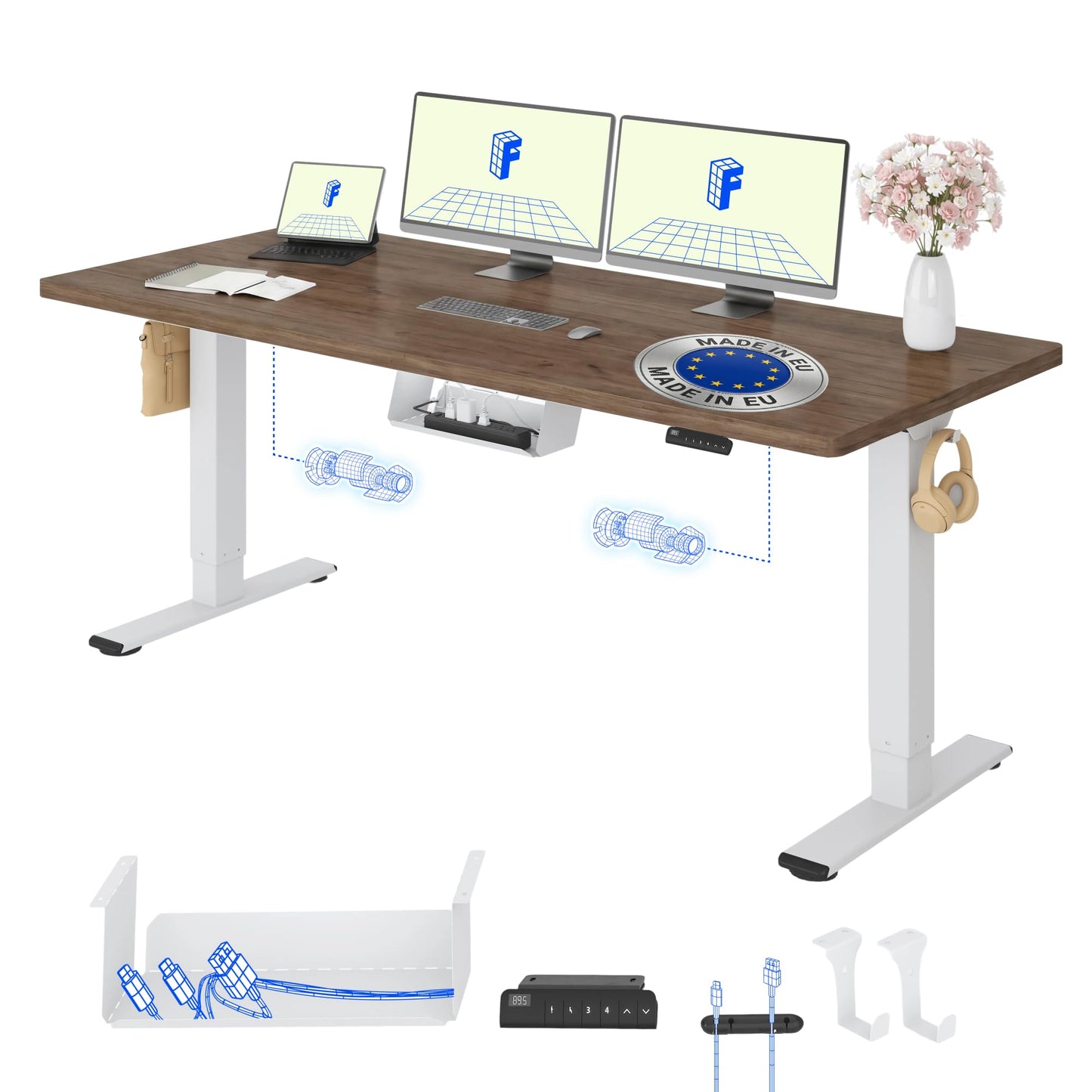 FLEXISPOT Höhenverstellbarer Schreibtisch elektrisch, Doppelmotor 160x80 cm