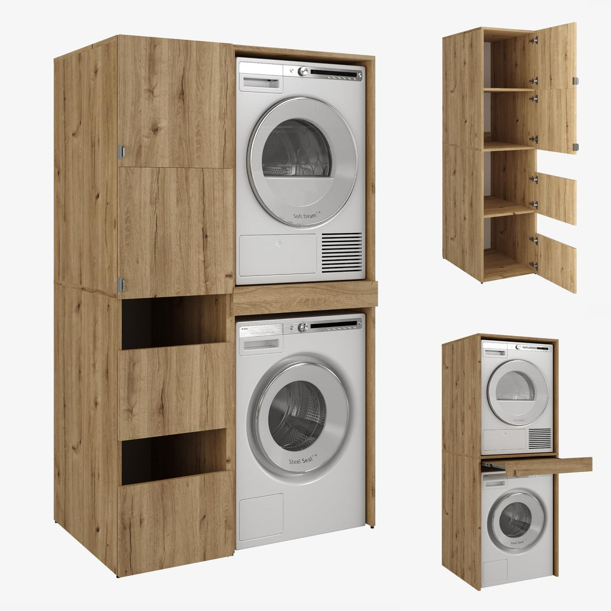 PLATAN ROOM Hochschrank Badschrank Waschmaschine Trockner Schrank Waschmaschinenschrank für Waschmaschine & Wäschetrockner Überbauschrank 187 x 65 x 66 cm Badregal (Weiß, 66 cm breit)