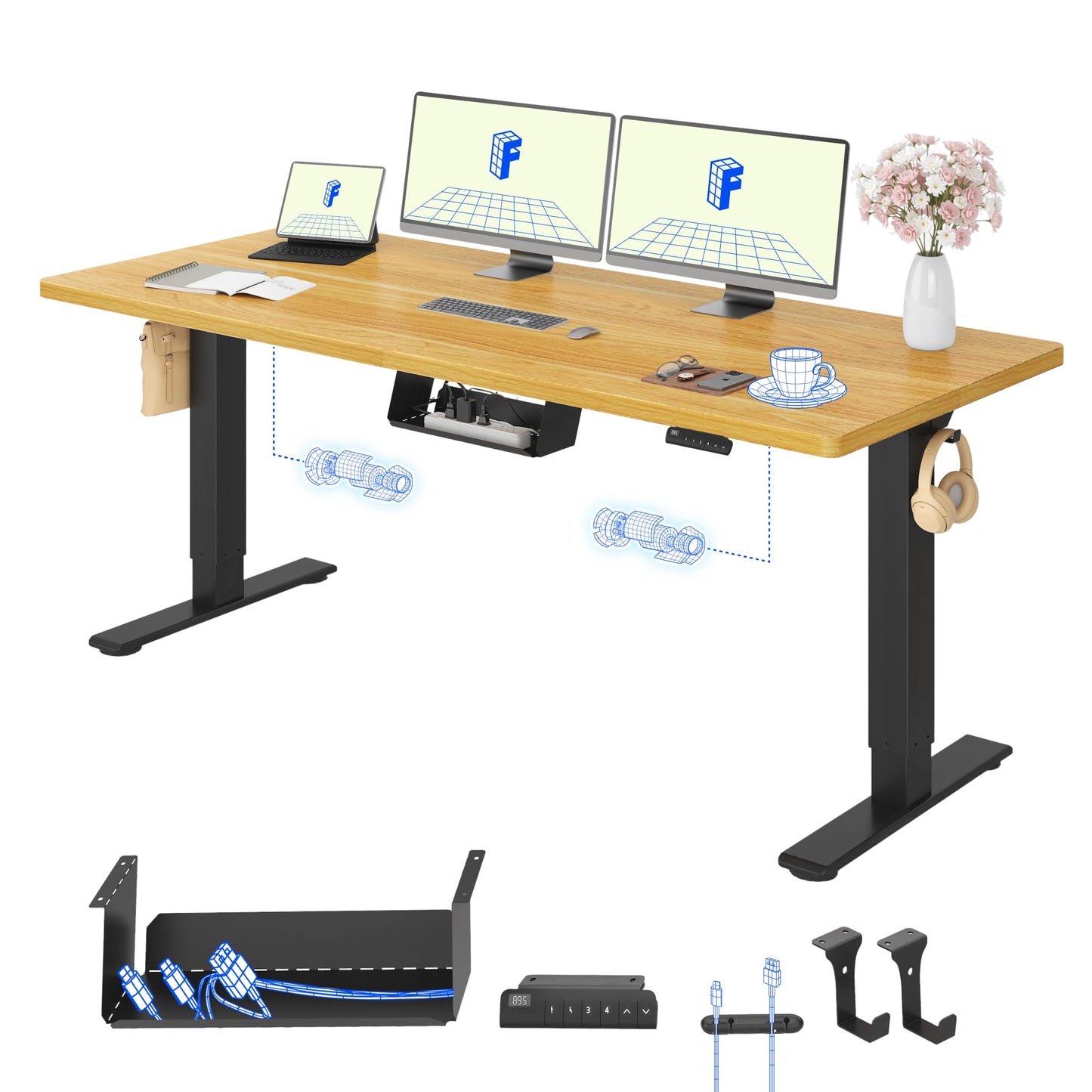 FLEXISPOT Höhenverstellbarer Schreibtisch elektrisch, Doppelmotor 160x80 cm