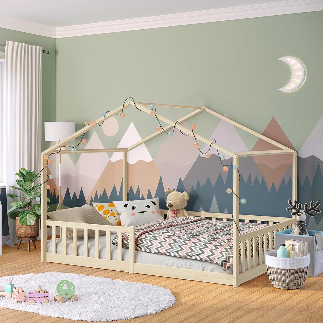 Bellabino Bia Kinderbett 120x200 cm, Bodenbett, Weiß, mit Rausfallschutz