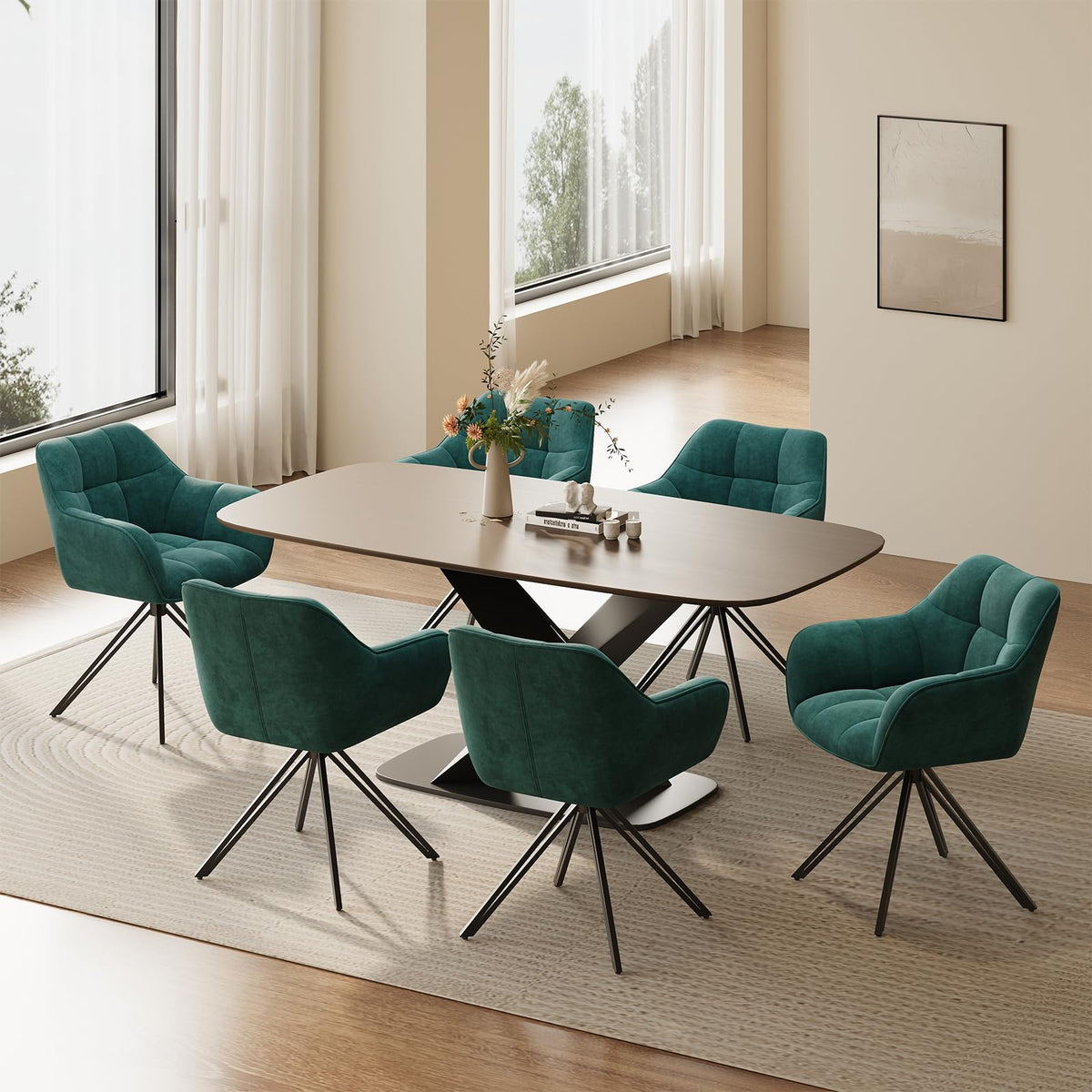 COLAMY Drehstühle für Esszimmer, 2er Set, Drehbare Polsterstühle mit Armlehnen und Rückenlehne, Bequeme Küchenstühle für Wohnzimmer & Essbereich, Beige