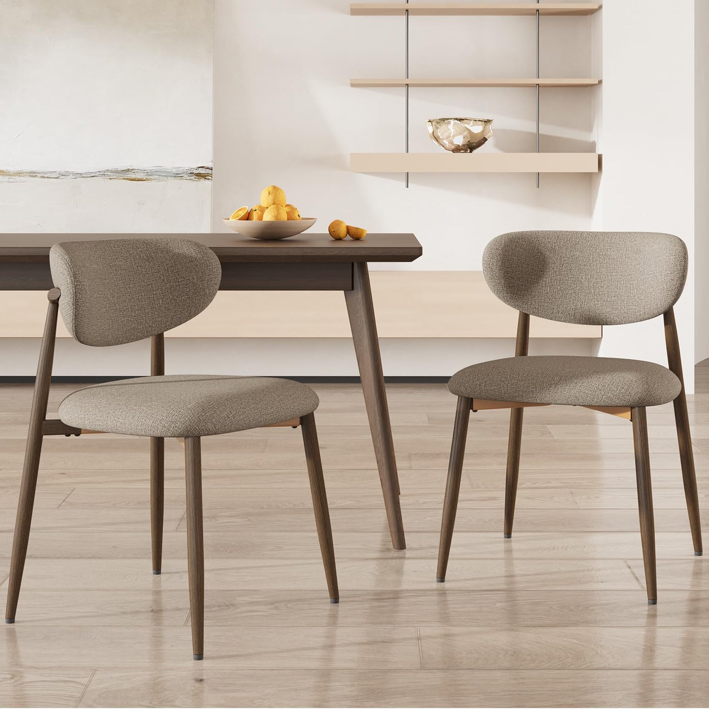COLAMY Küchenstuhl Esszimmerstühle 4er Set, Moderne Polsterstuhl Essstühle mit Fester Rückenlehne, Stoff Esszimmerstühl mit Holzbein für Esszimmer, Küche, Restaurant, Beige