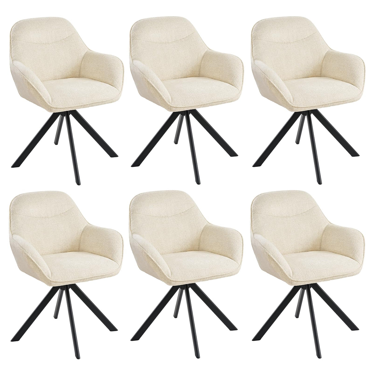 Esszimmerstühle Drehbar 4er Set mit Armlehne, 360° drehbar, Polsterstuhl Leinen, Drehstuhl Esszimmer Beige, Küchenstuhl mit Metallbeine für Esszimmer, Wohnzimmer, Büro